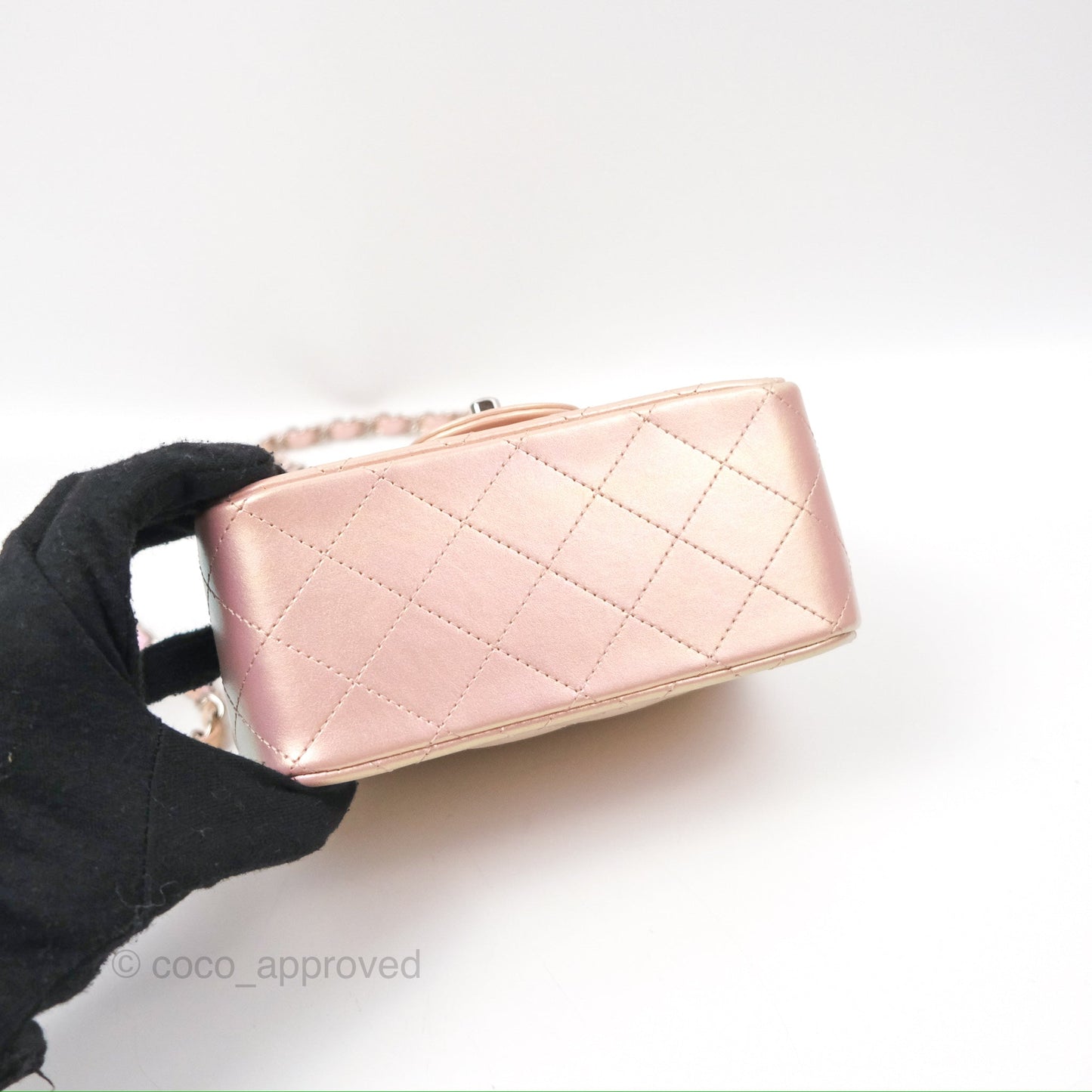 Chanel Mini Square Quilted Iridescent Pink Silver Hardware