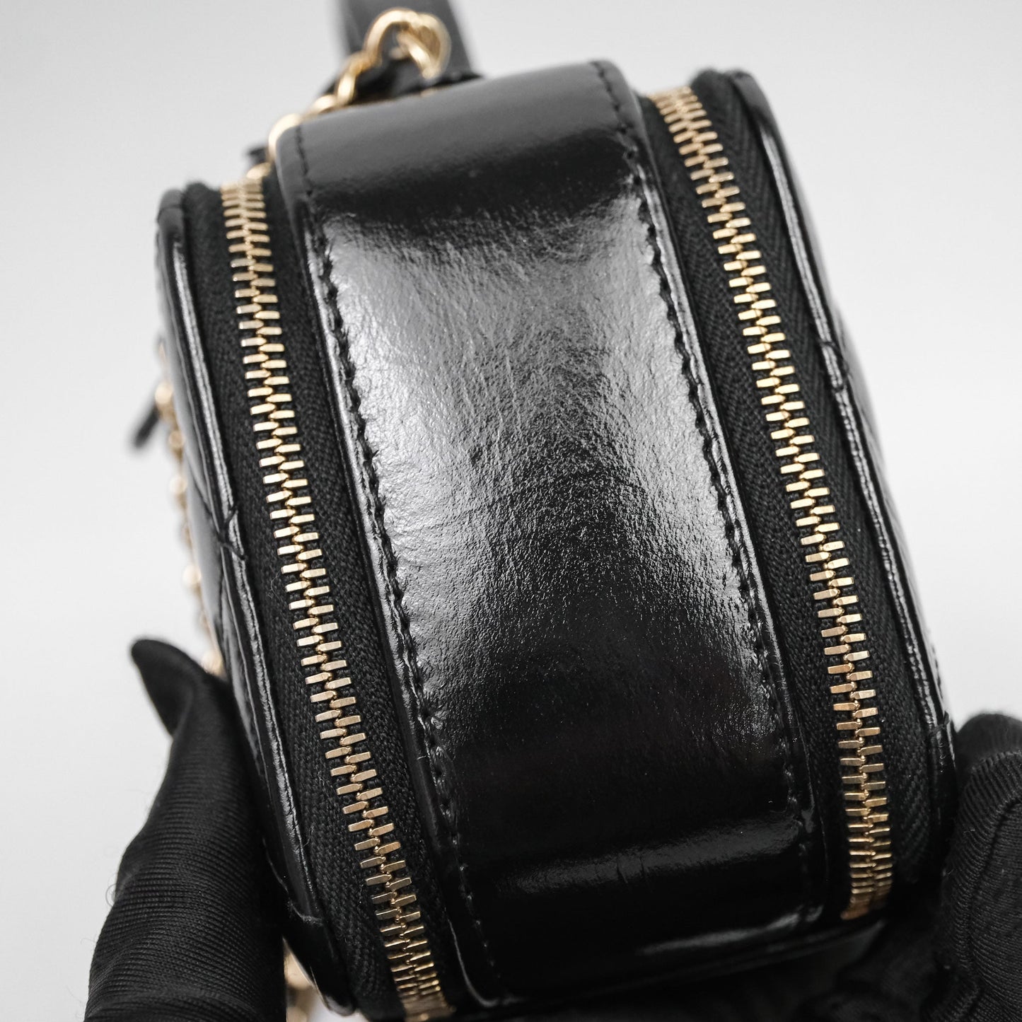 Chanel Small Top Handle Vanity Case Black Shiny Crumpled Calfskin Gold Hardware