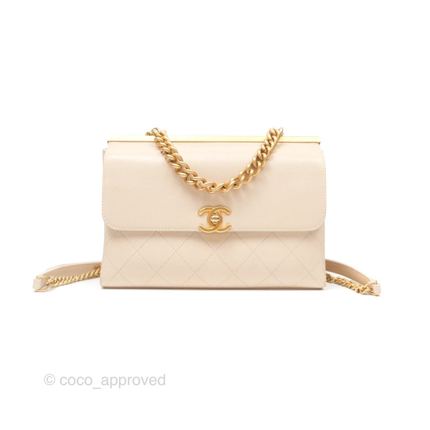 Chanel Small Quilted Coco Luxe Flap Bag Light Beige Calfskin Aged Gold Hardware