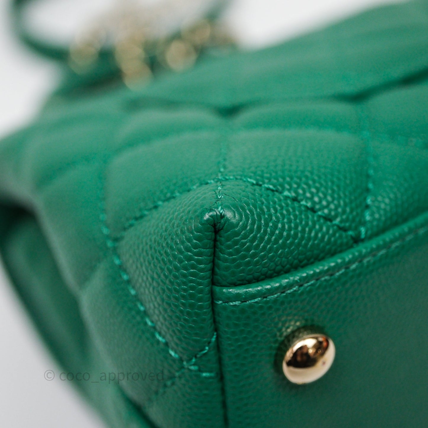 Chanel Mini Coco Handle Quilted Green Caviar Gold Hardware