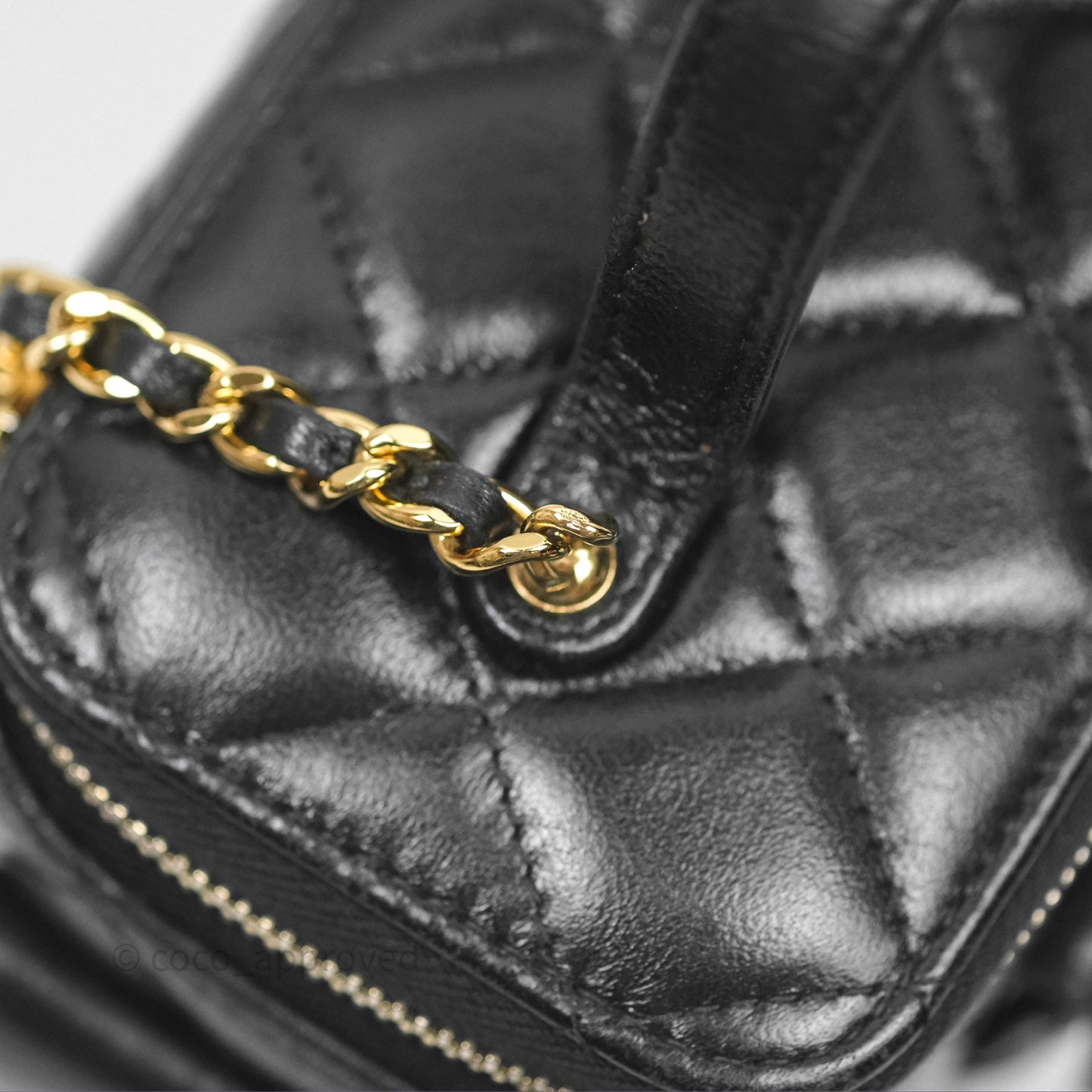 Chanel Cargo Pocket Top Handle Vanity with Chain Black Shiny Lambskin Gold Hardware 22K