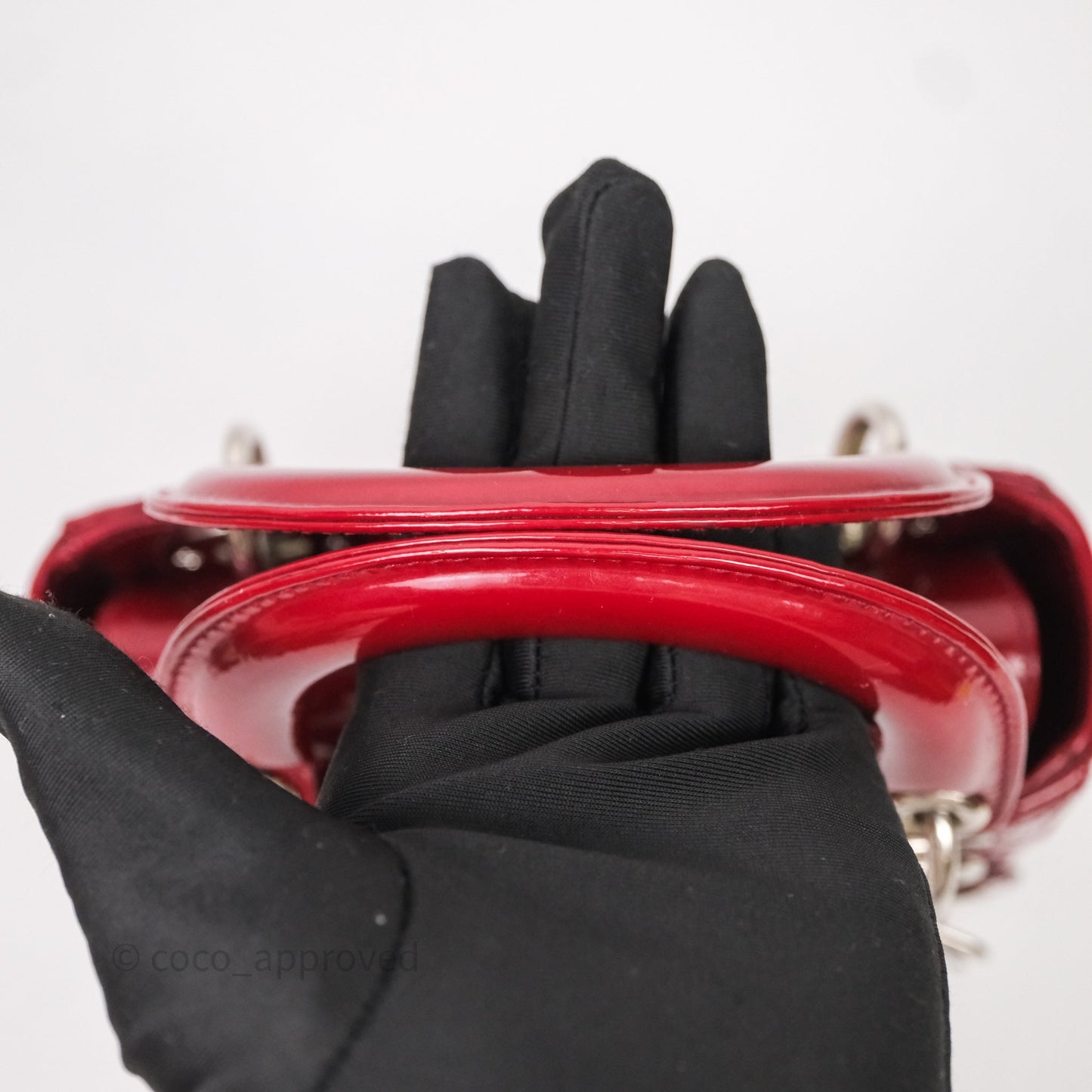 Christian Dior Mini Lady Dior Red Patent Cannage Silver Hardware