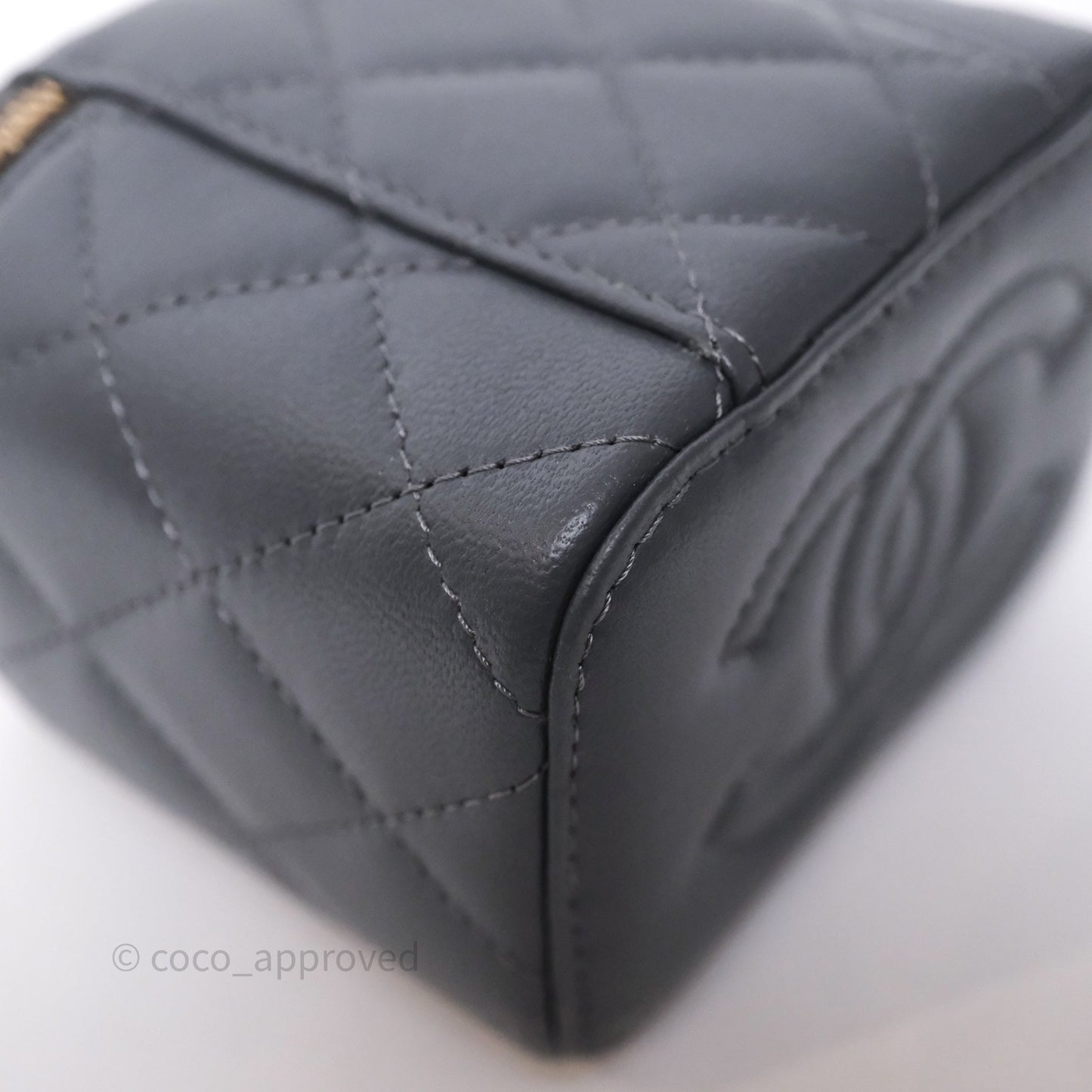 Chanel Mini Vanity Pearl Crush With Chain Dark Grey Lambskin Aged Gold Hardware