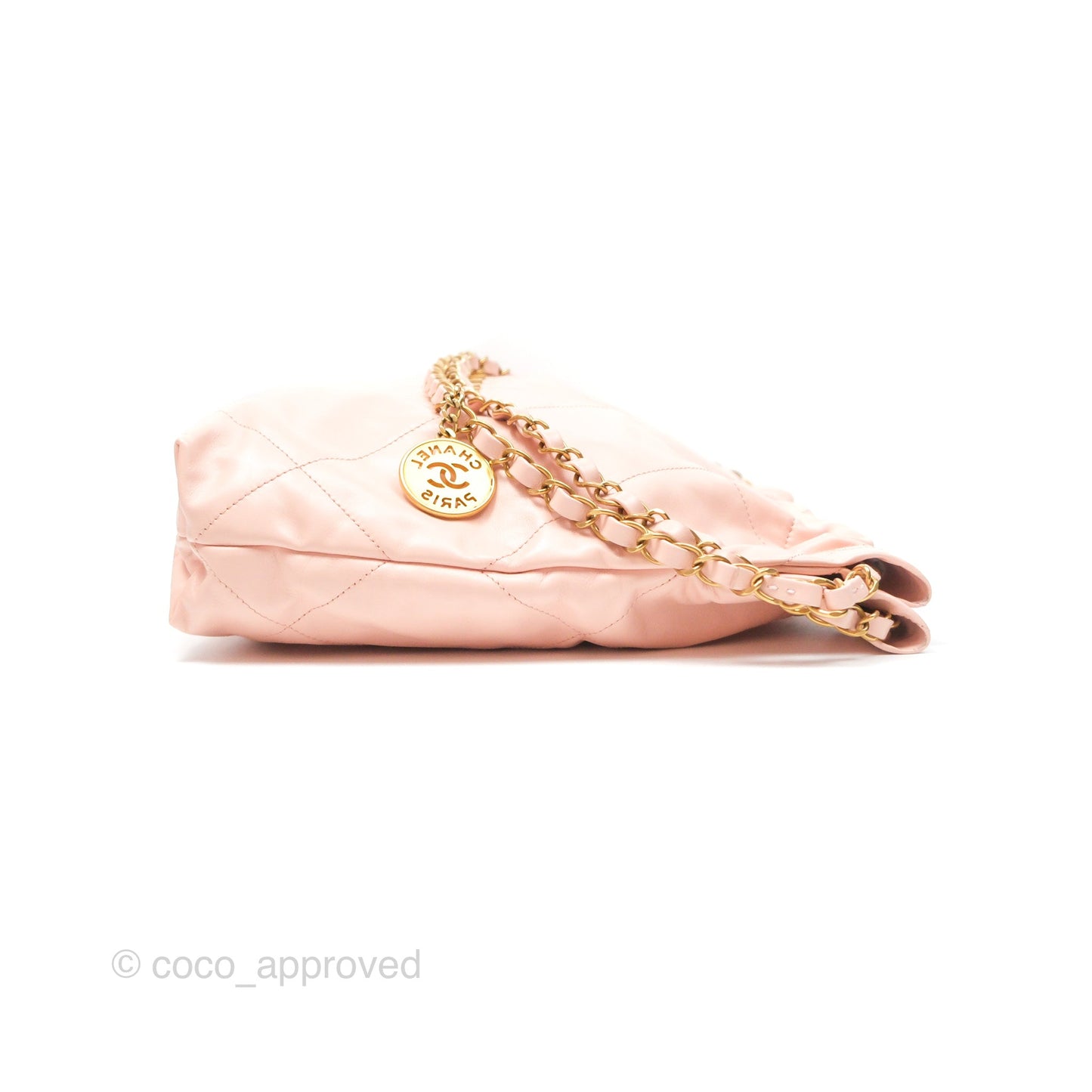 Chanel 22 Small Quilted Pink Shiny Crumpled Calfskin Aged Gold Hardware