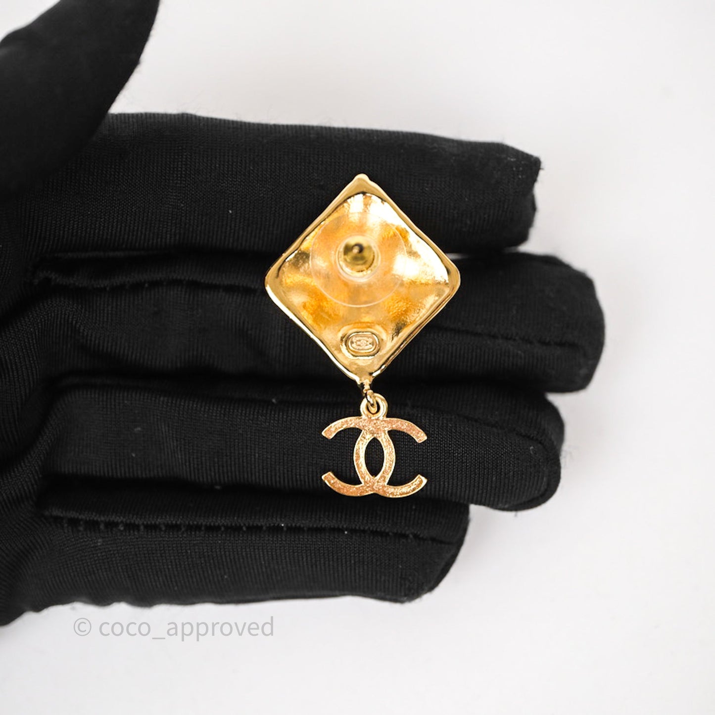 Chanel Square Drop CC Earrings Gold Tone 24K