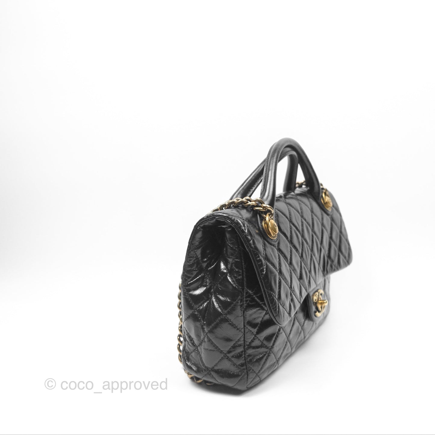 Chanel Medium Castle Rock Flap Black Glazed Calfskin Antique Gold Hardware