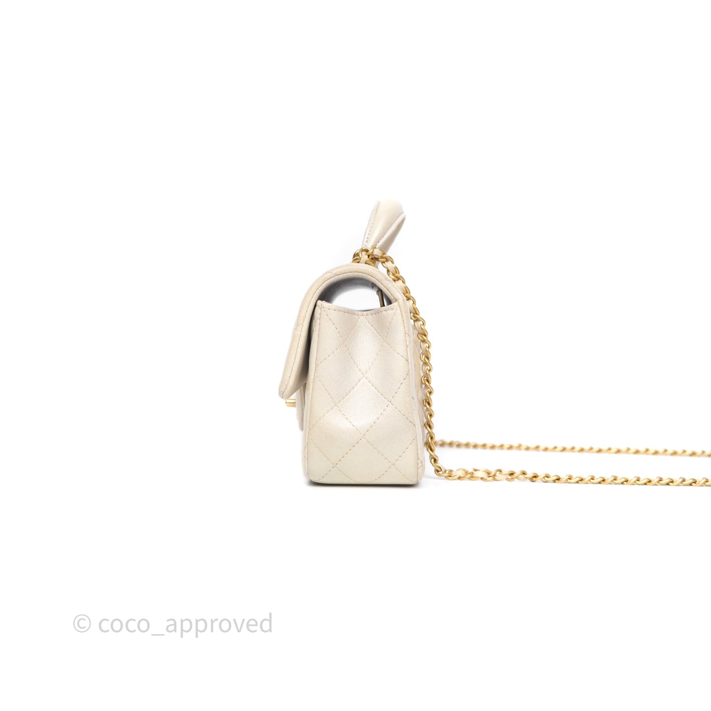 Chanel Top Handle Mini Rectangular Flap Pearly Beige Oat Lambskin Aged Gold Hardware