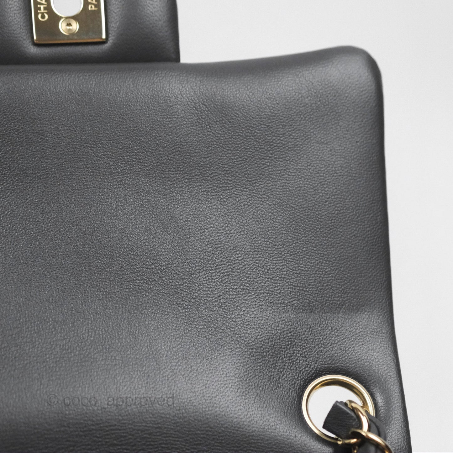 Chanel Mini Square Quilted Grey Lambskin Gold Hardware