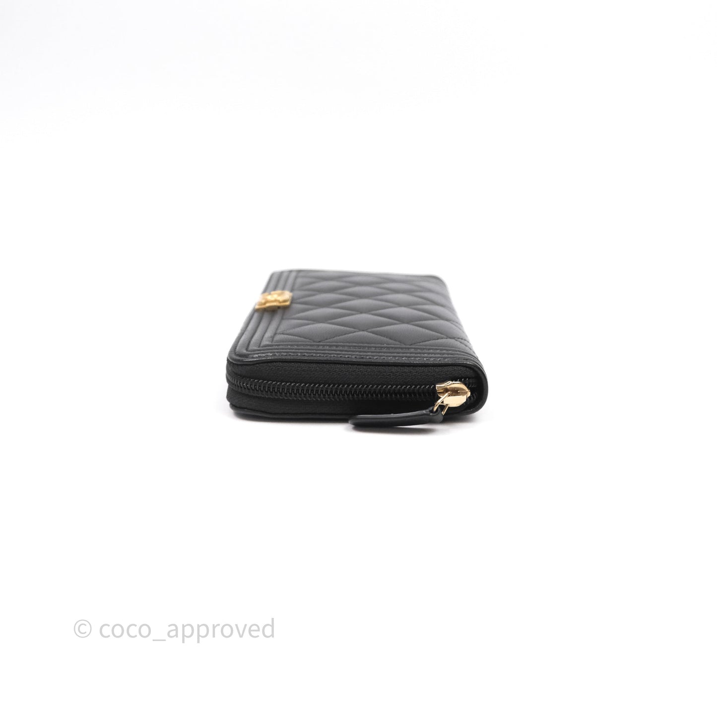 Chanel Boy Zip Long Wallet Black Lambskin Gold Hardware