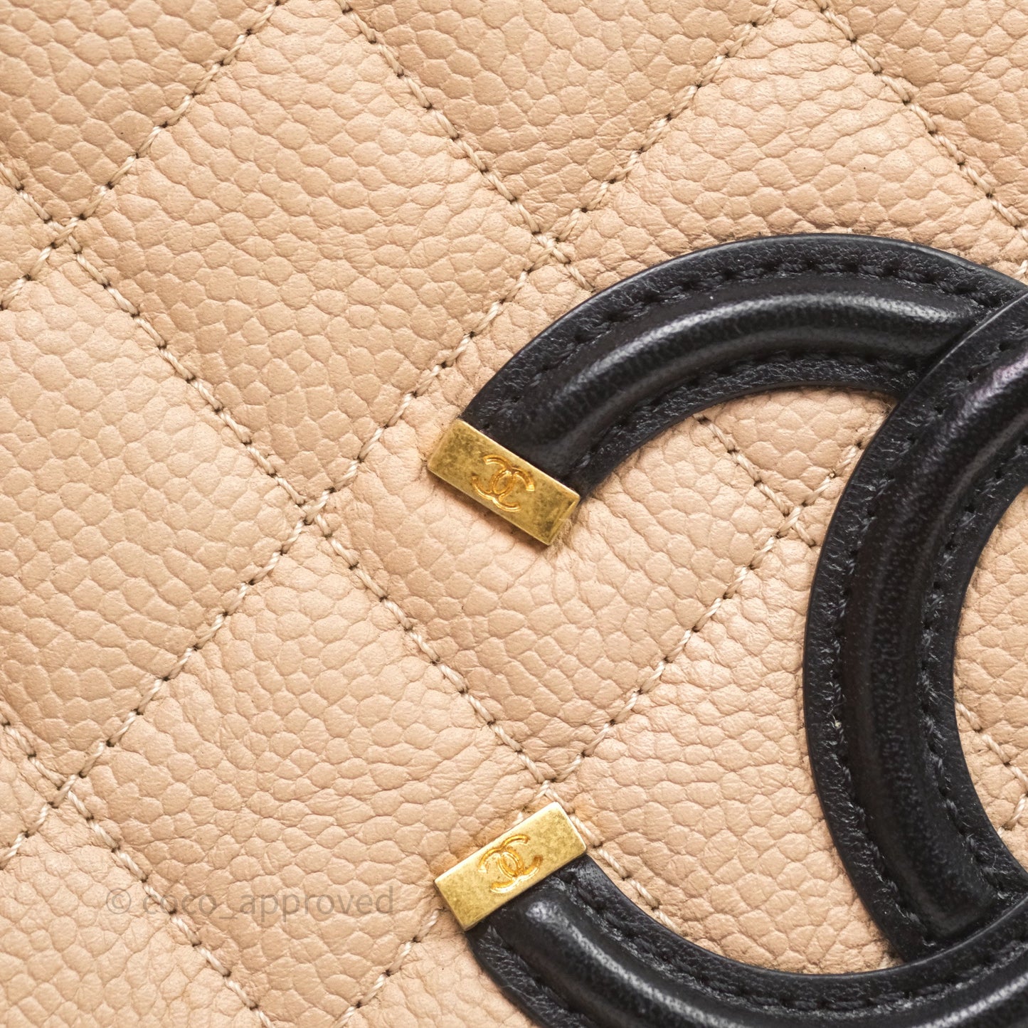 Chanel Medium CC Filigree Vanity Case Quilted Beige Black Caviar
