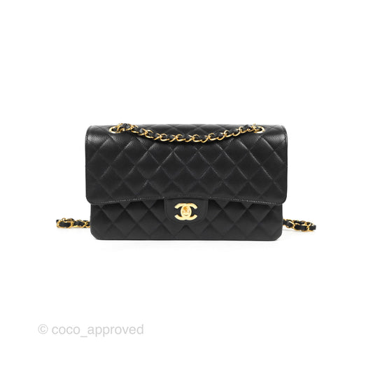 Chanel Classic M/L Medium Flap Quilted Black Caviar Gold Hardware