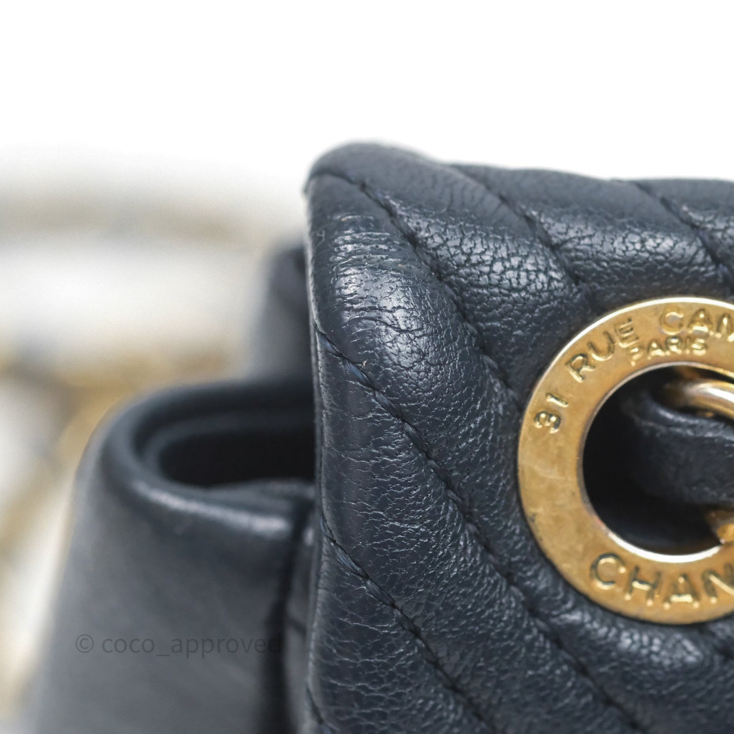 Chanel Medium Chevron Surpique Flap Navy Calfskin Aged Gold Hardware