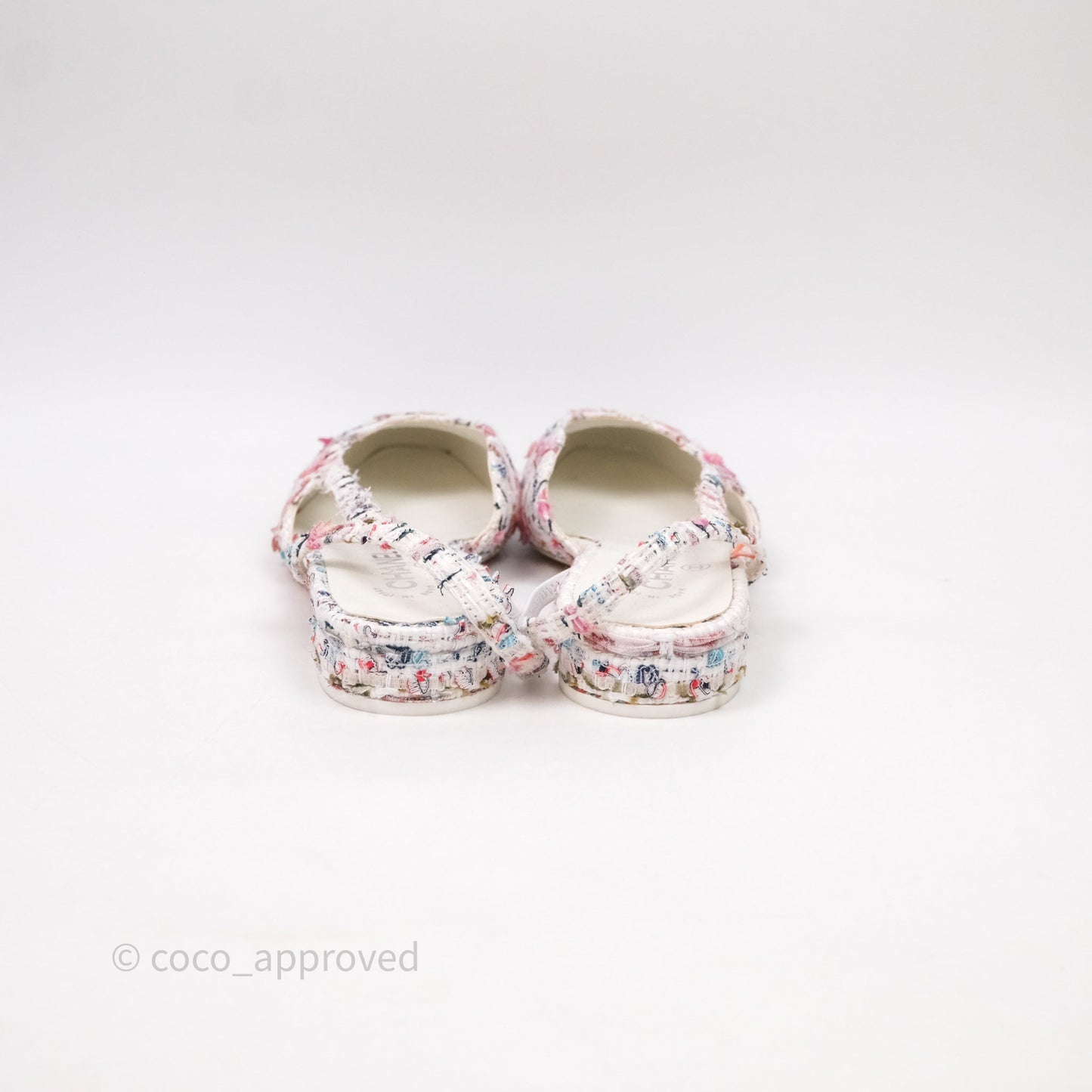Chanel CC Slingback Flats Pink Tweed Size 39