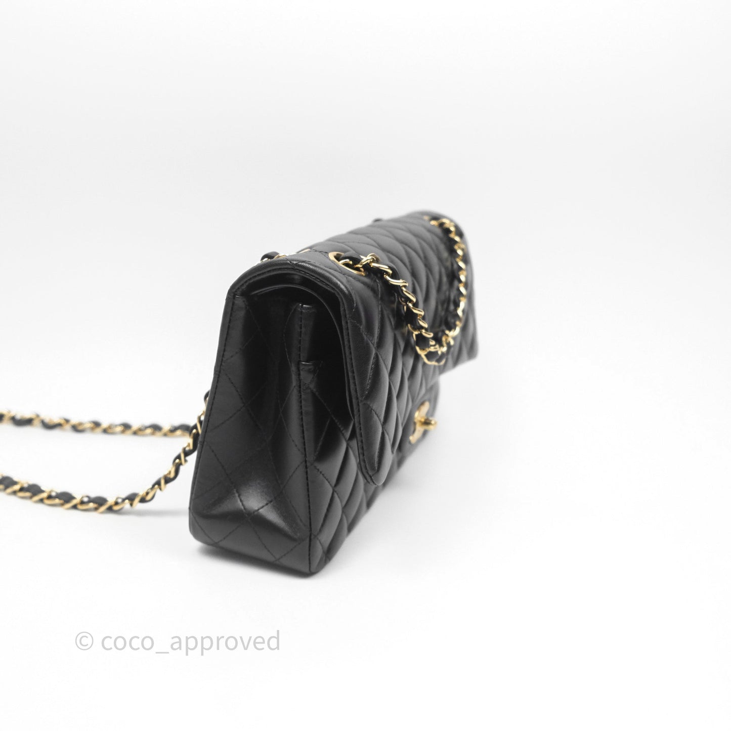 Chanel Classic M/L Medium Flap Quilted Black Lambskin Gold Hardware
