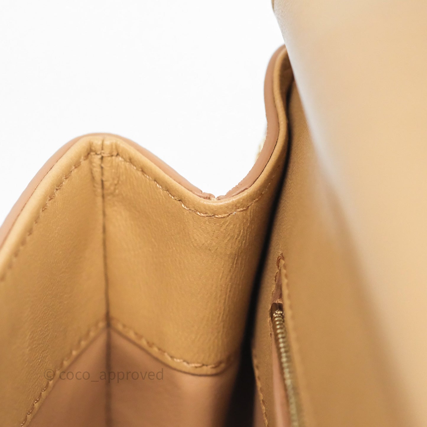 Chanel Small Coco Luxe Flap Bag Caramel Beige Calfskin Aged Gold Hardware