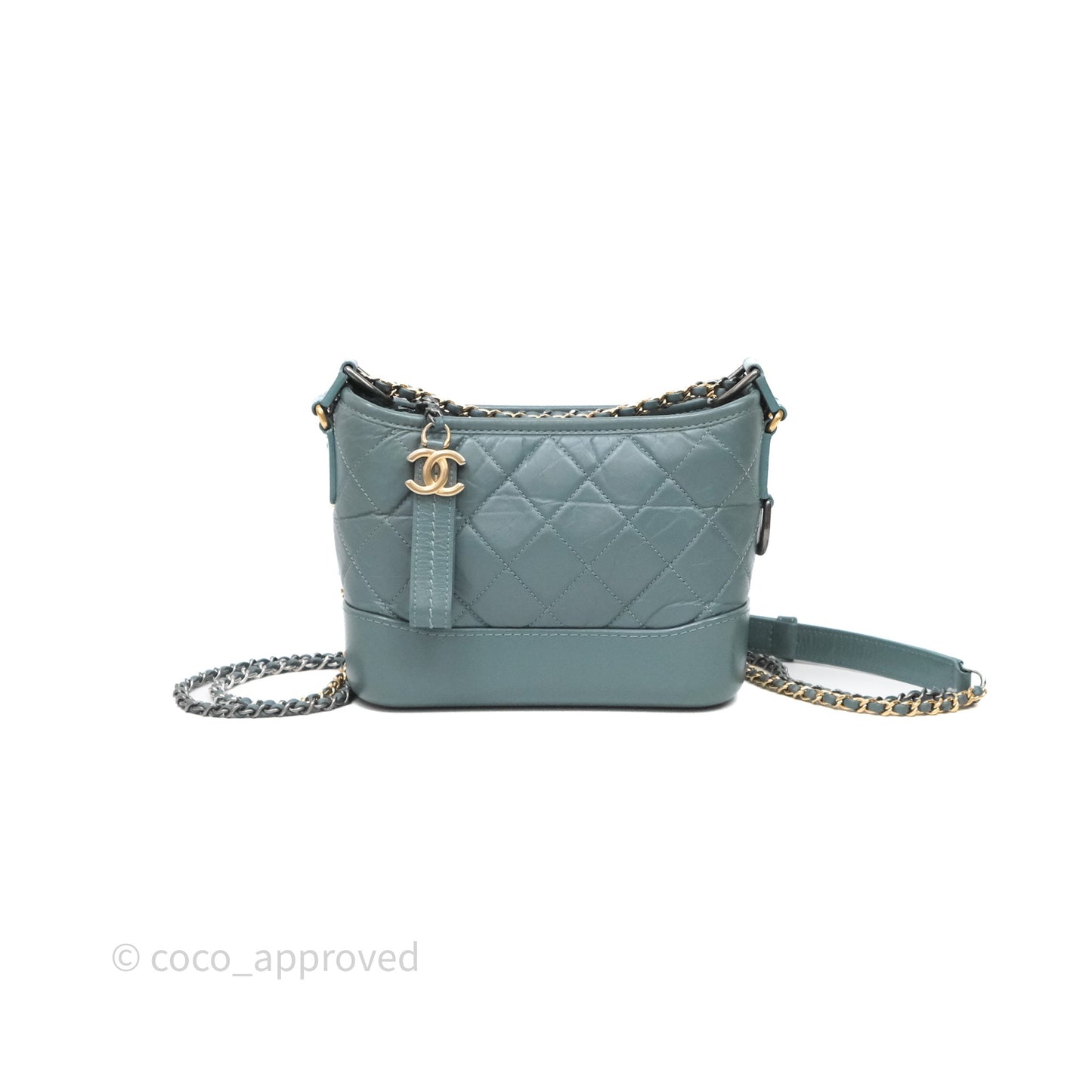Chanel Small Gabrielle Hobo Quilted Grey Green Aged Calfskin