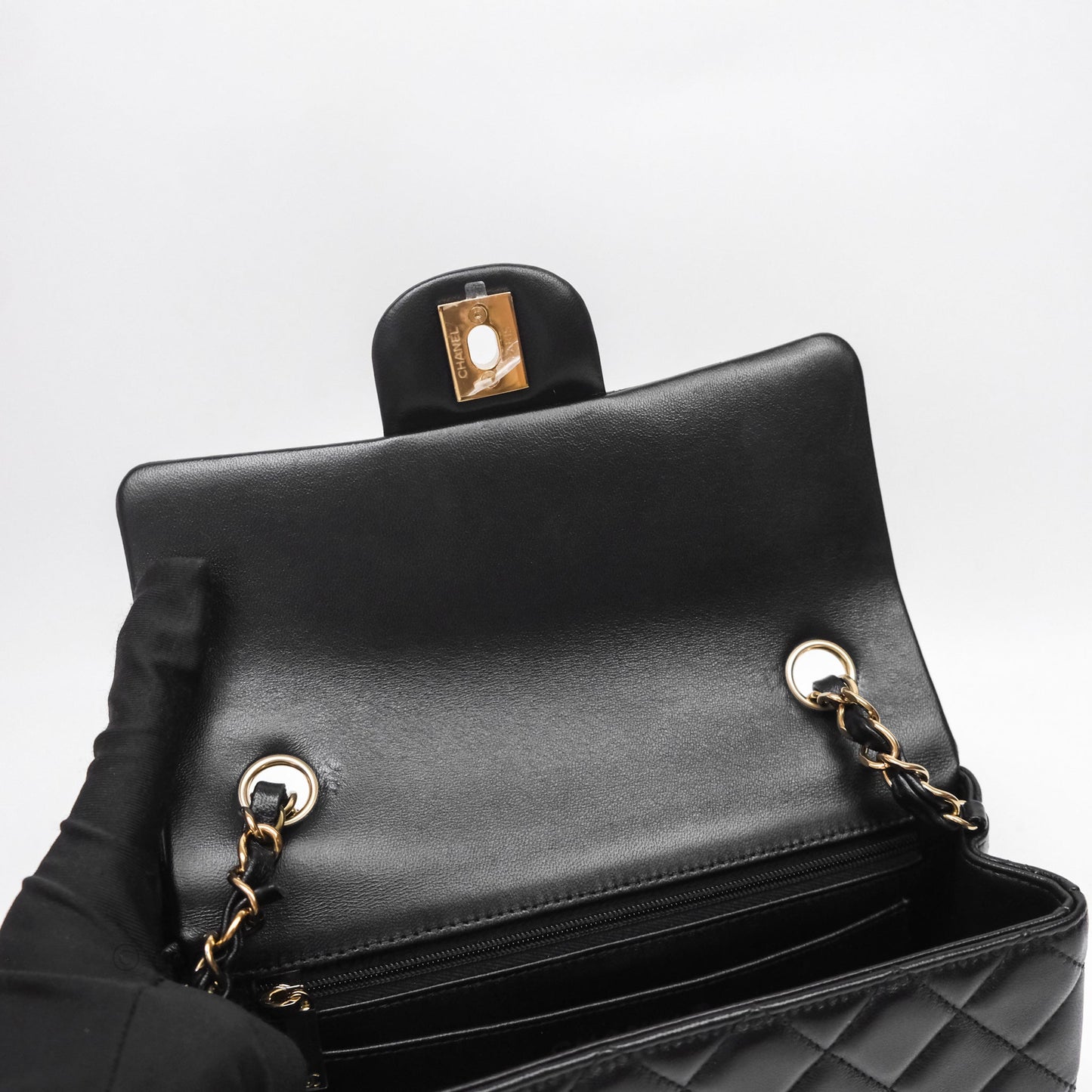 Chanel Quilted Mini Rectangular Black Lambskin Gold Hardware