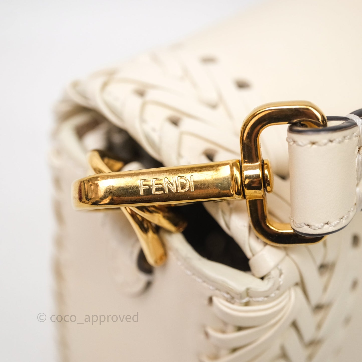 Fendi Braided Leather Baguette Bag Ivory Gold Hardware