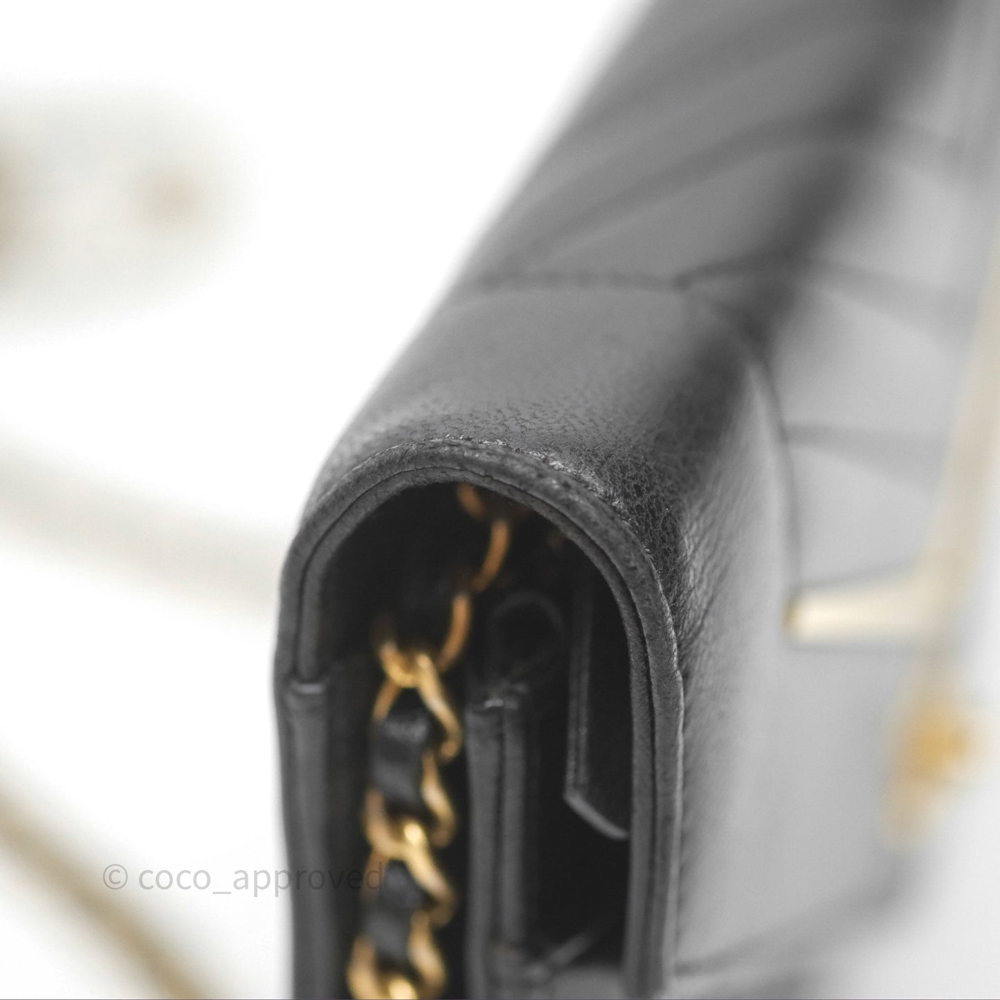 Chanel Reversed Chevron Wallet On Chain WOC Black Lambskin Aged Gold Hardware