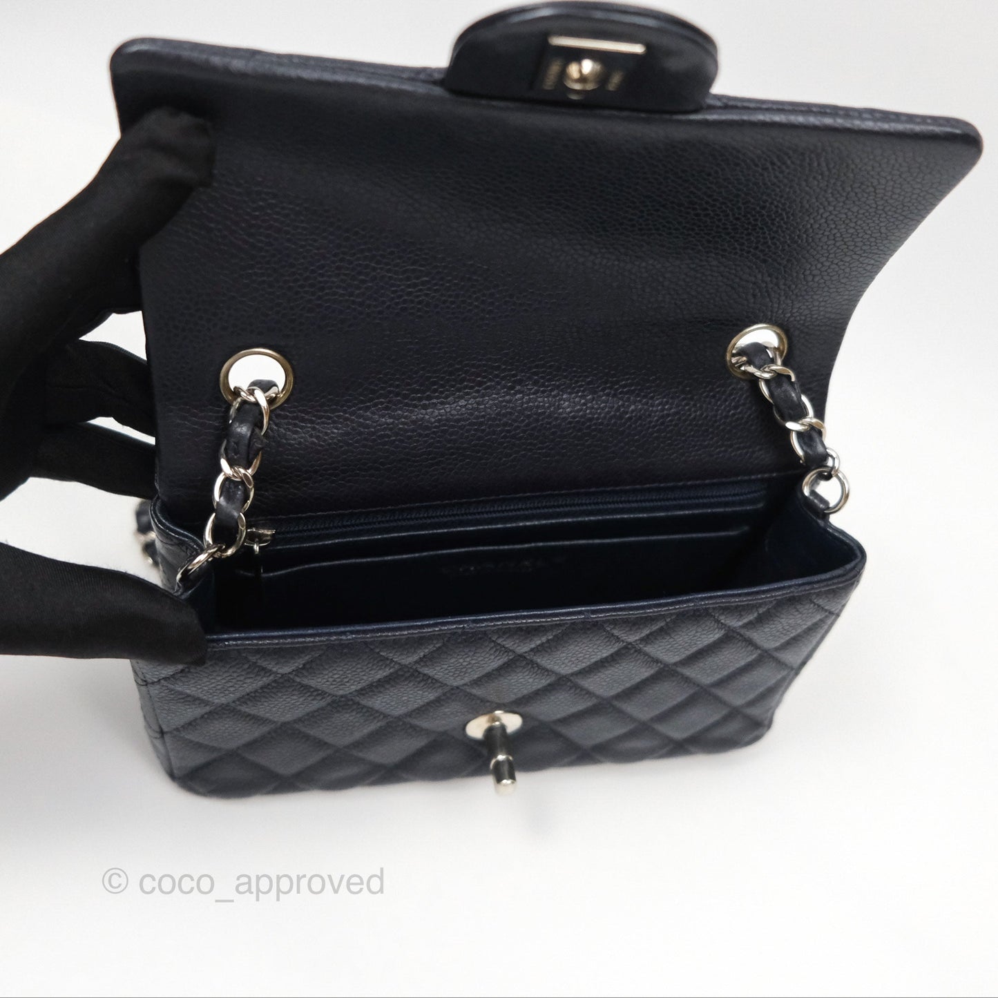 Chanel Mini Rectangular Quilted Dark Navy Caviar Silver Hardware