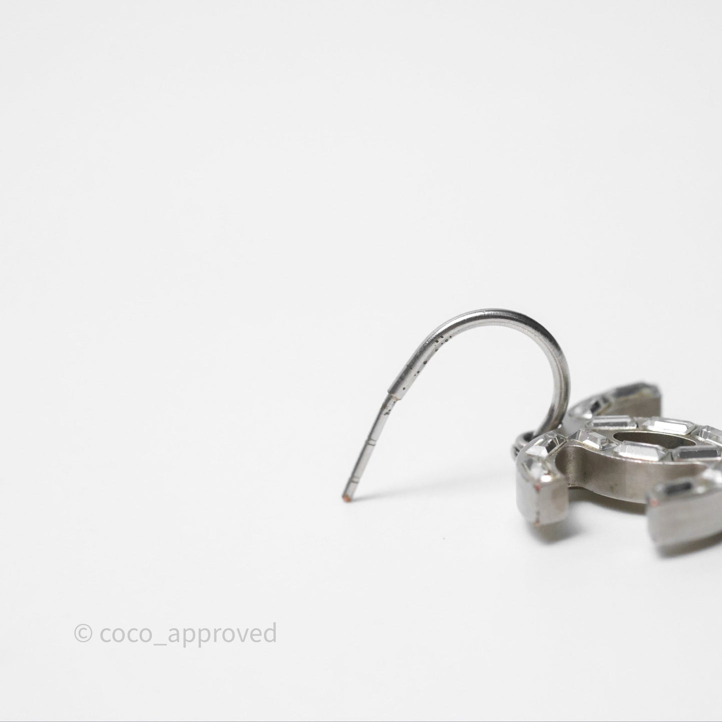 Chanel CC Crystal Drop Earrings Silver Tone 12C