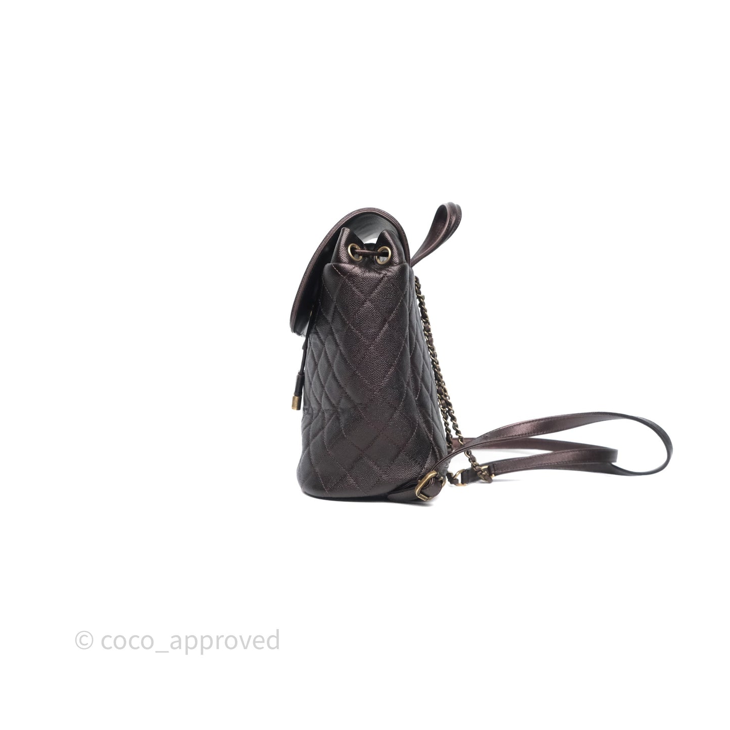 Chanel Quilted Filigree Backpack Purple Iridescent Burgundy Caviar Aged Gold Hardware