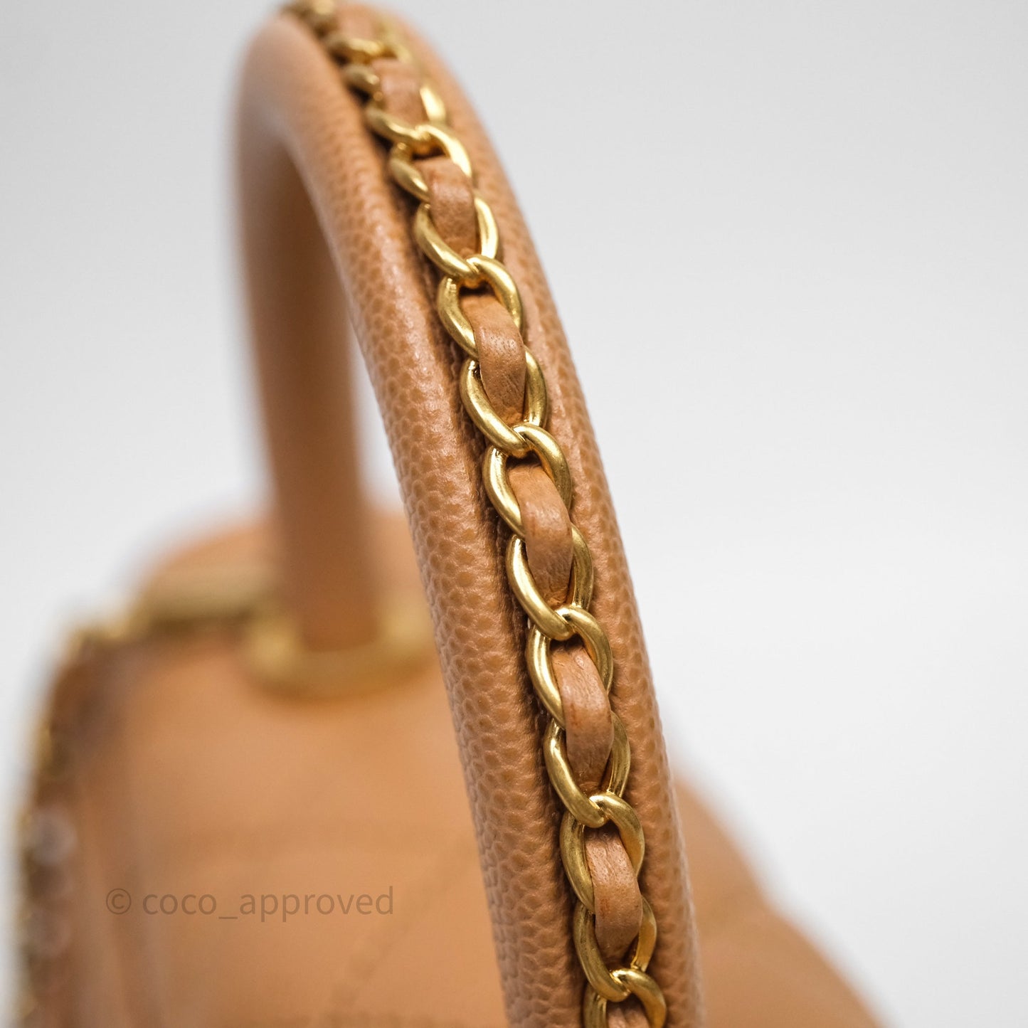 Chanel Small Coco Handle with Chain Handle Beige Caviar Aged Gold Hardware 23P