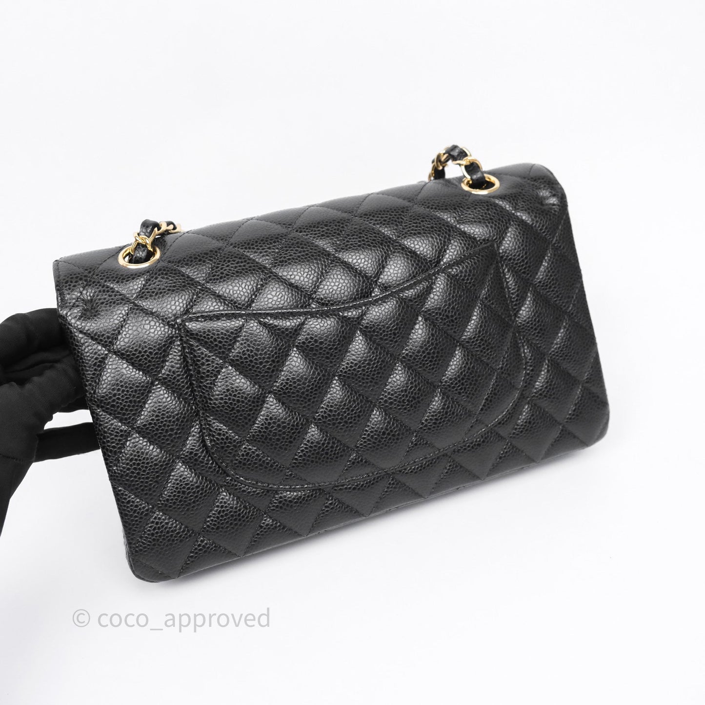 Chanel M/L Medium Classic Flap Quilted Black Caviar Gold Hardware