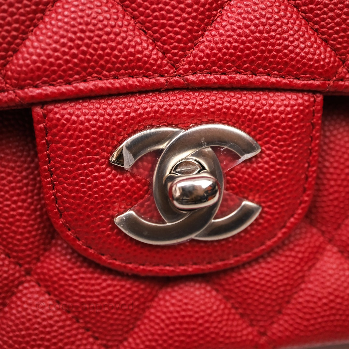 Chanel Classic M/L Medium Flap Quilted Red Caviar Silver Hardware