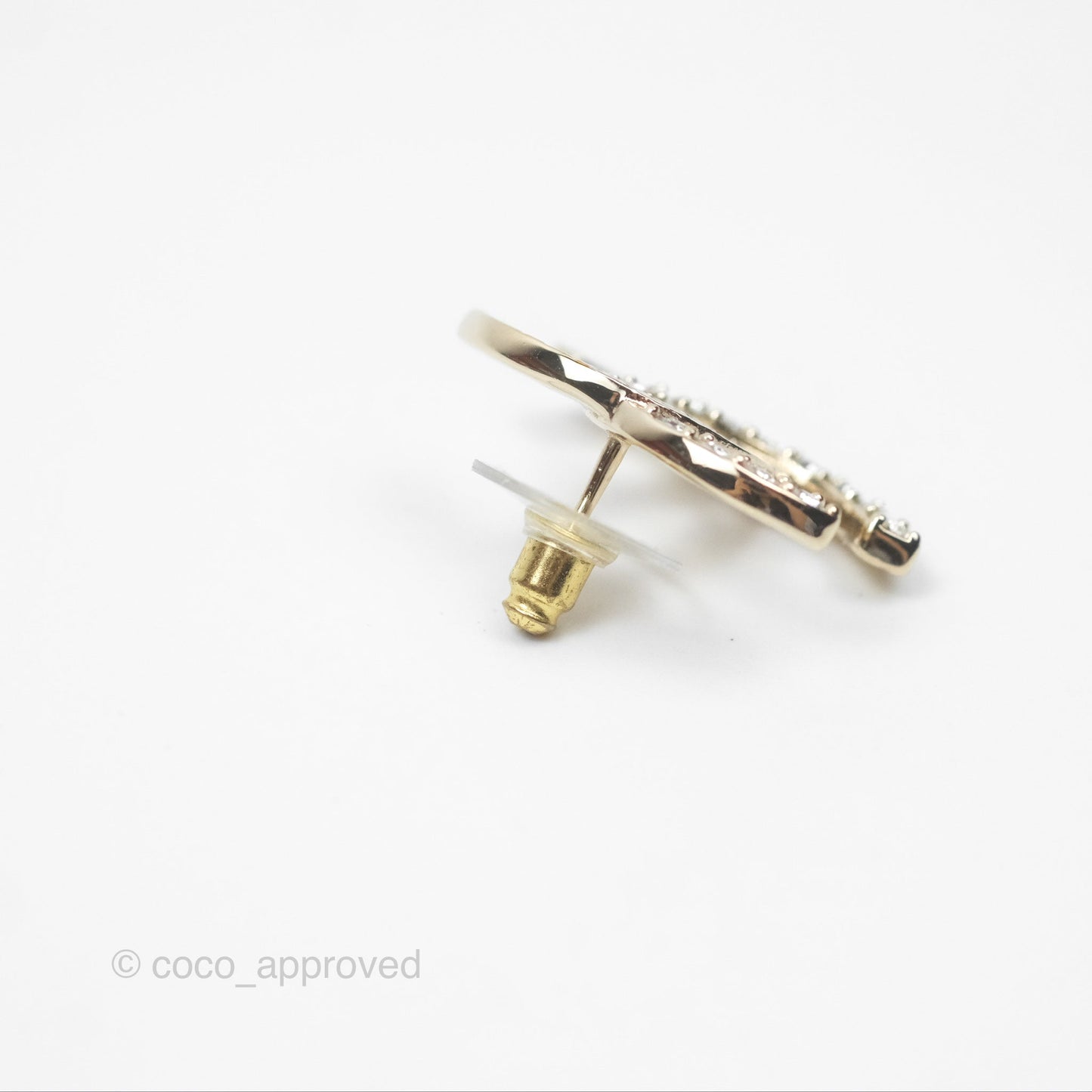 Chanel CC Half Crystal Earrings Gold Tone 23P