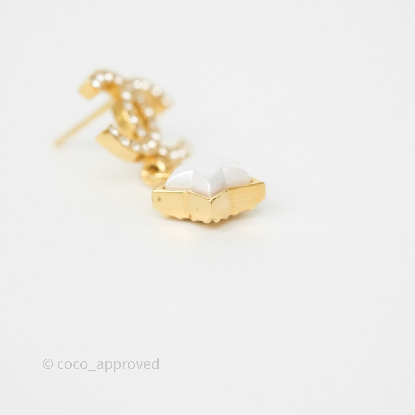 Chanel Crystal CC Star Drop Earrings Gold Tone 24C