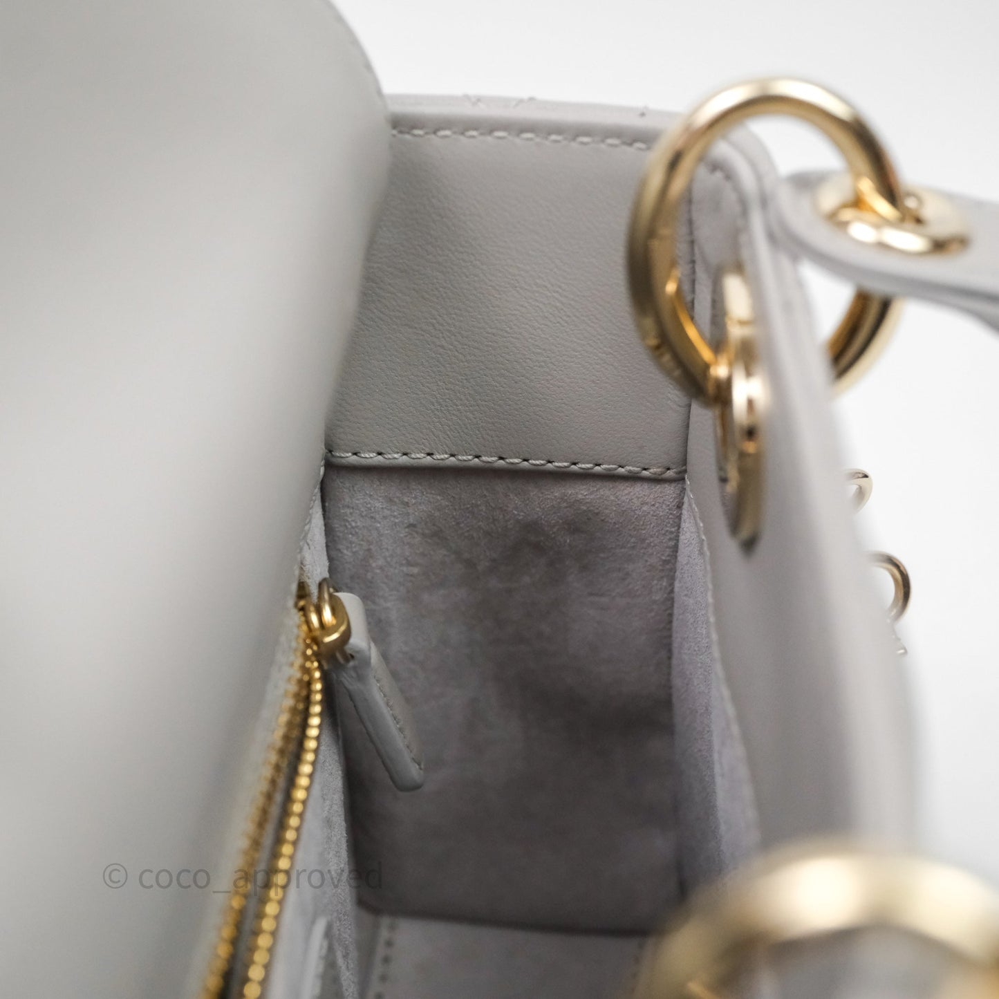 Christian Dior Mini Lady Dior Gray Lambskin Cannage Diamonds Gold Hardware