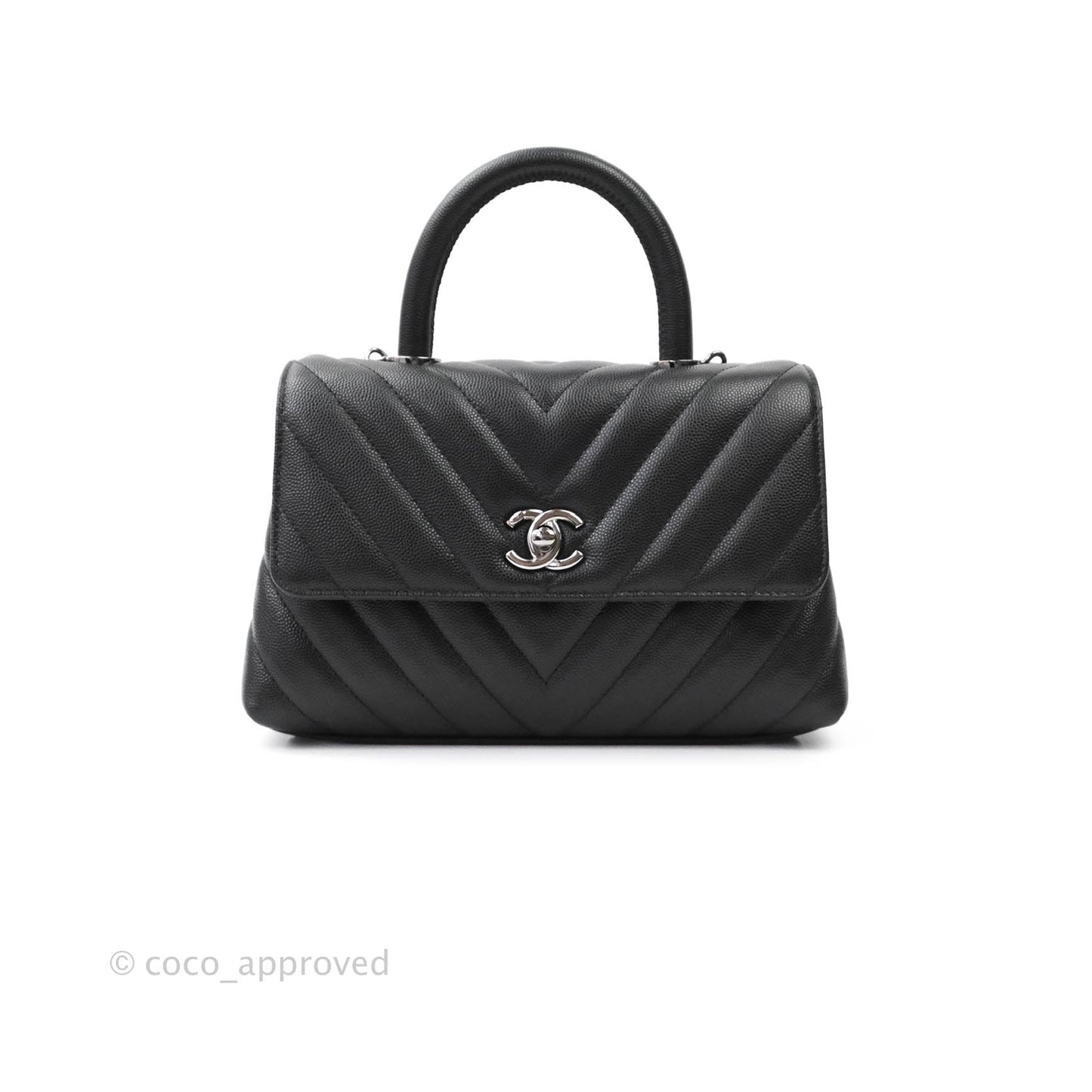 Chanel Mini (Small) Coco Handle Chevron Black Caviar Gun Metal Hardware