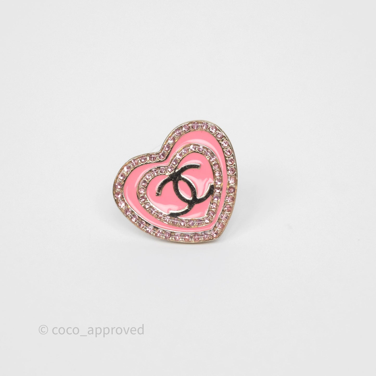 Chanel CC Heart Earrings Pink Crystals Gold Tone 24S