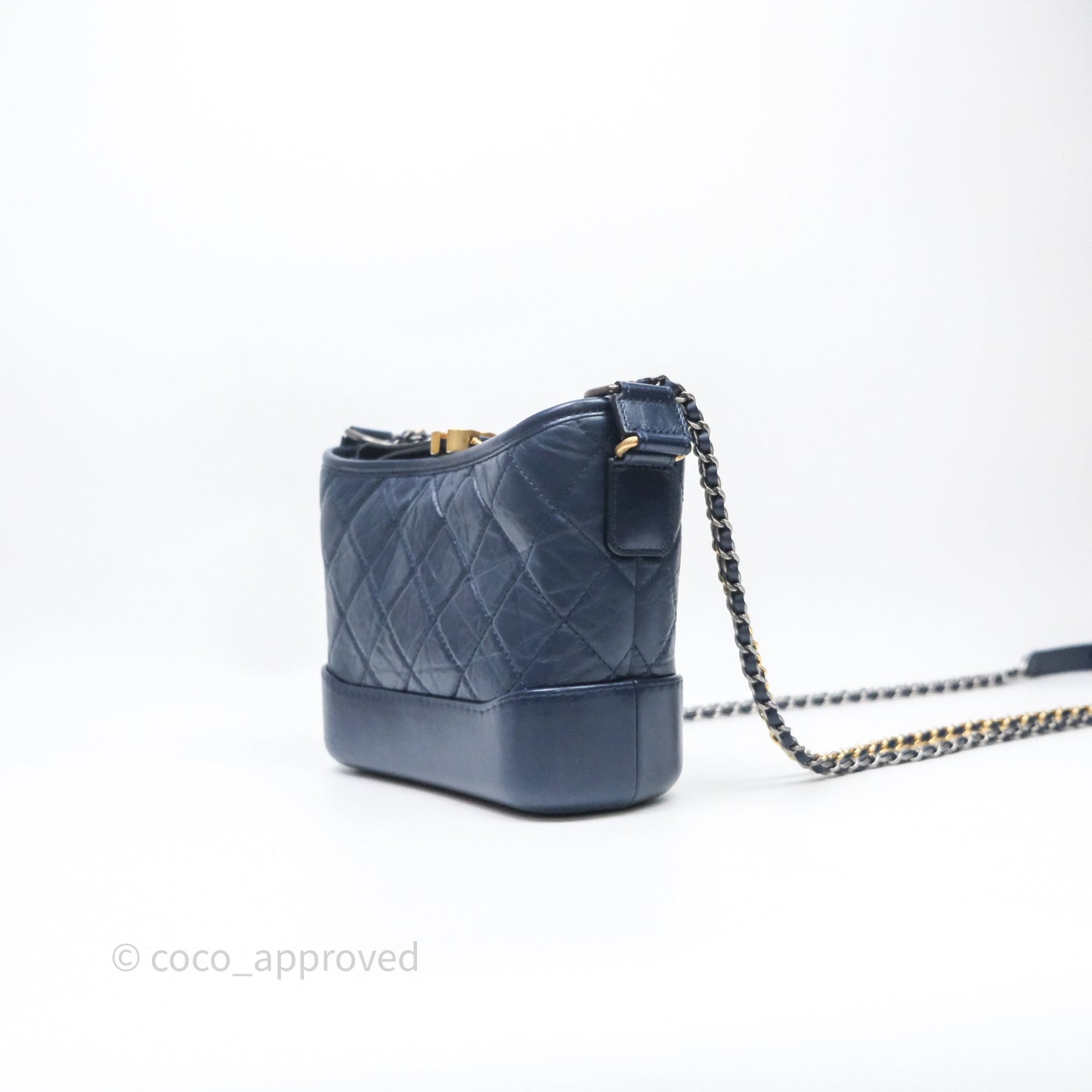 Chanel Quilted Small Gabrielle Hobo Navy Aged Calfskin Mixed Hardware