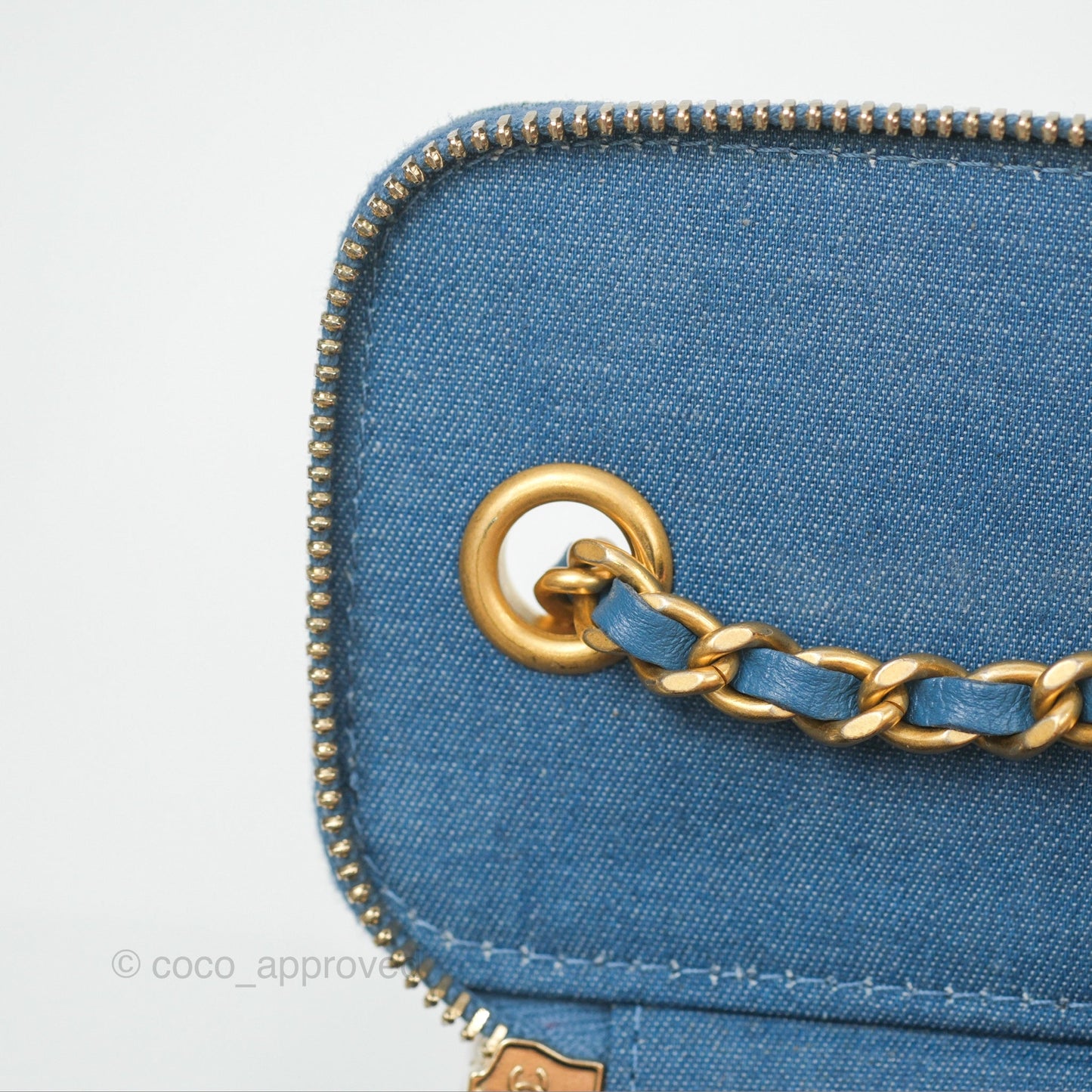 Chanel Mini Pearl Crush Vanity With Chain Denim Aged Gold Hardware