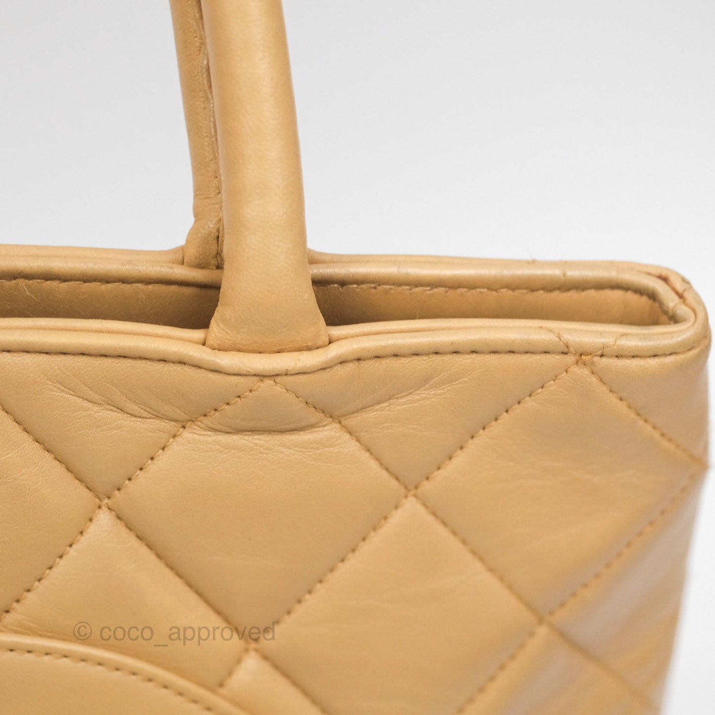 Chanel Vintage Medallion CC Beige Lambskin Tote Bag Gold Hardware