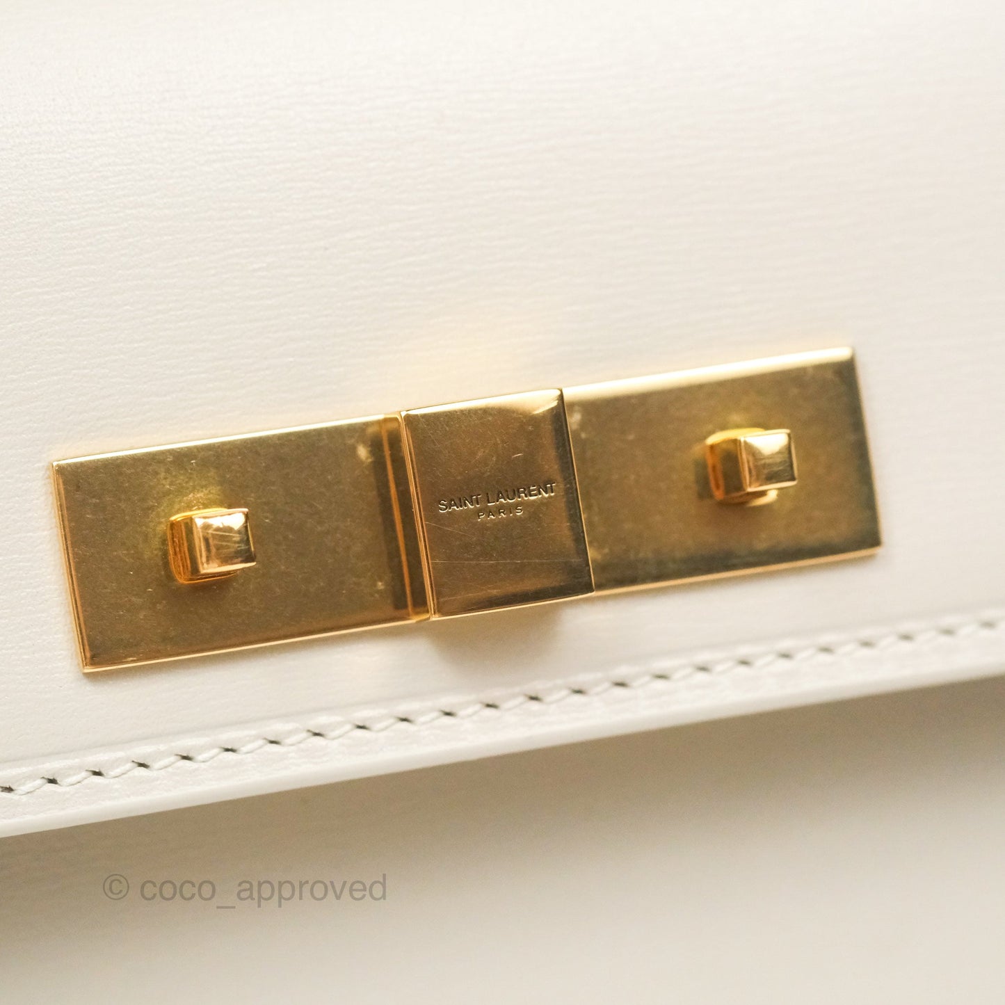 Saint Laurent Mini Manhattan Box Calfskin Blanc Vintage Gold Hardware