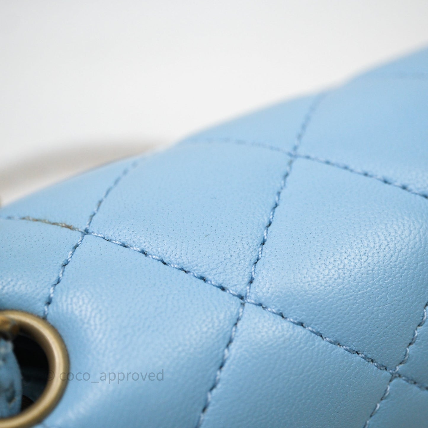 Chanel Mini Rectangular Pearl Crush Quilted Blue Lambskin Aged Gold Hardware