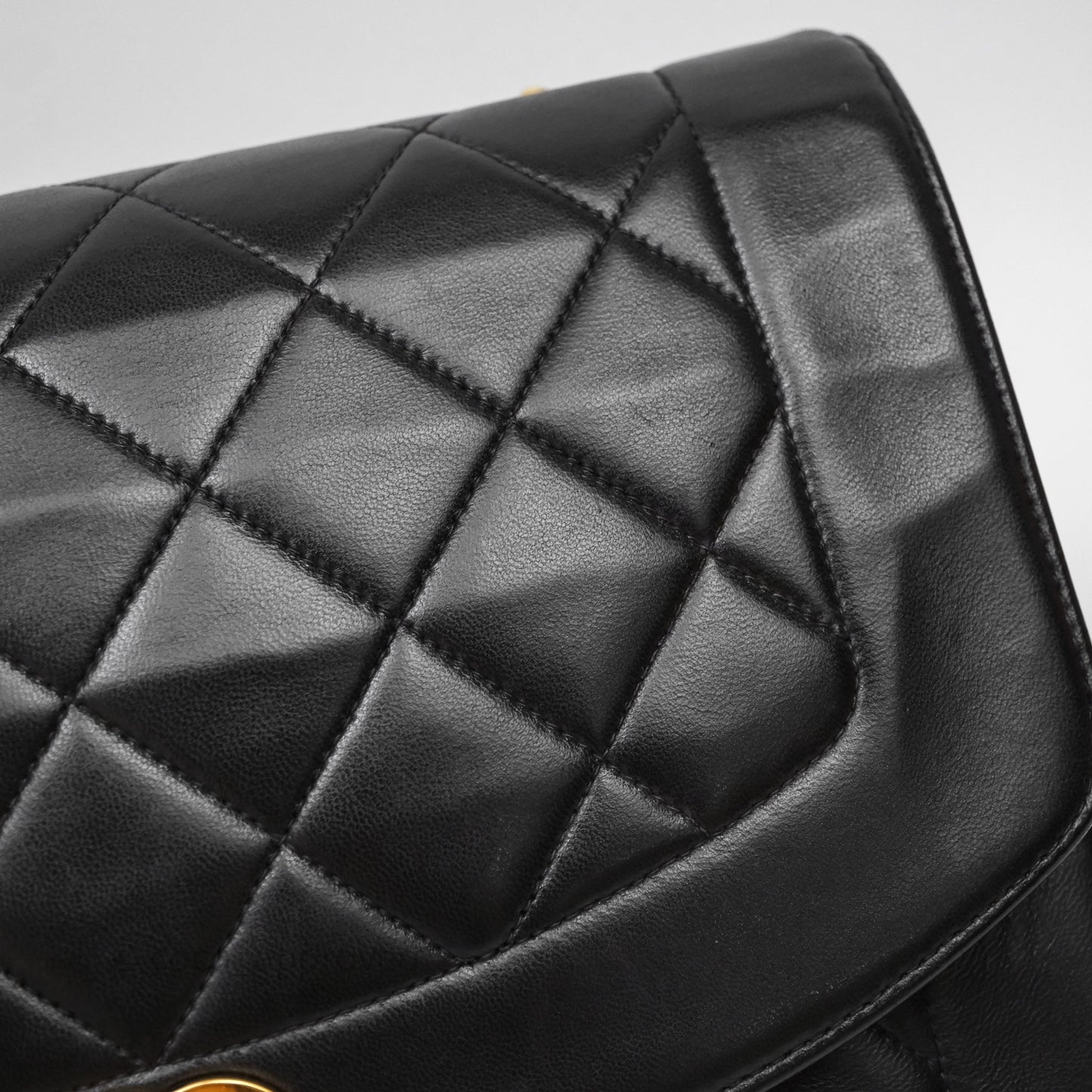 Chanel Vintage Medium Classic Diana Flap Bag Black Lambskin 24K Gold Hardware