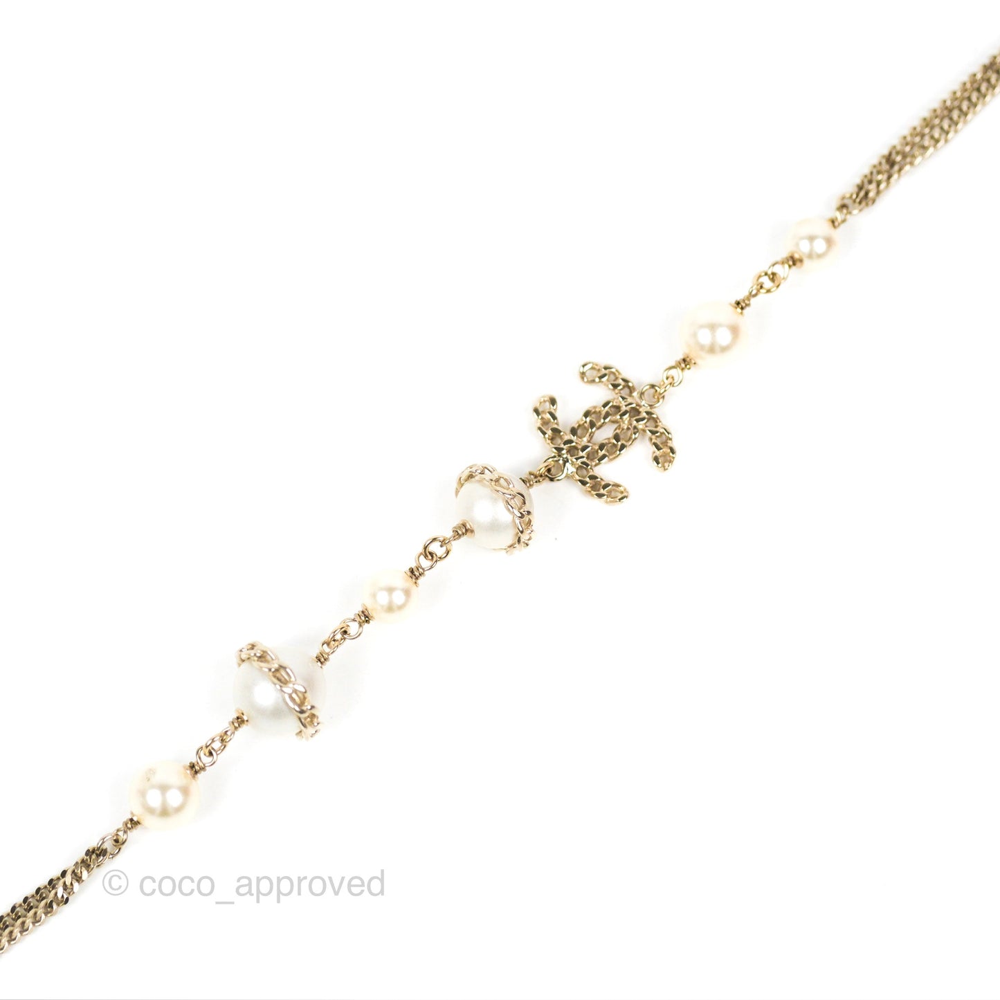 Chanel CC Pearl Chain Long Necklace Gold Tone 16B