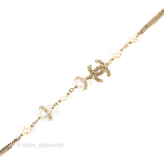 Chanel CC Pearl Chain Long Necklace Gold Tone 16B