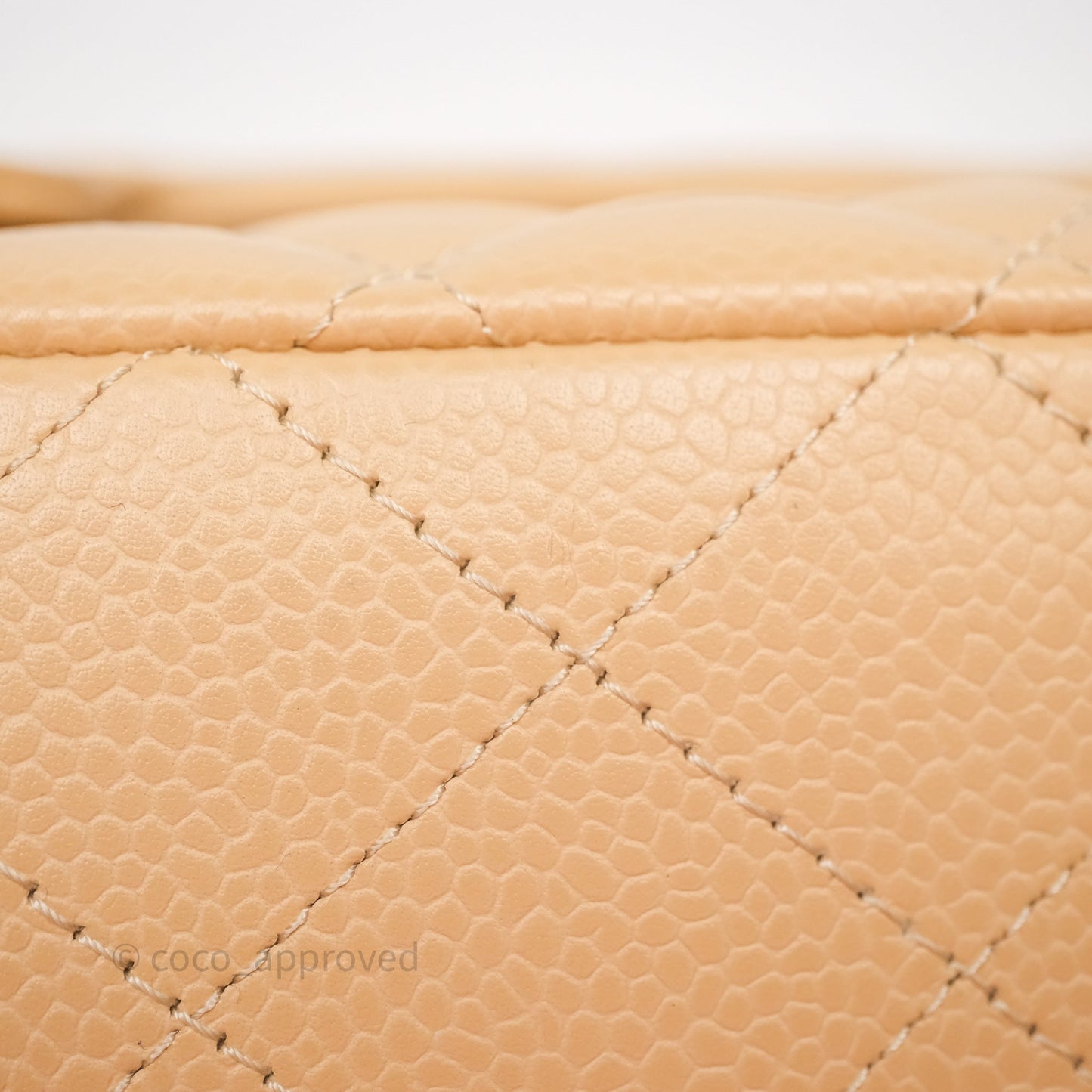 Chanel Classic M/L Medium Flap Quilted Beige Caviar Silver Hardware