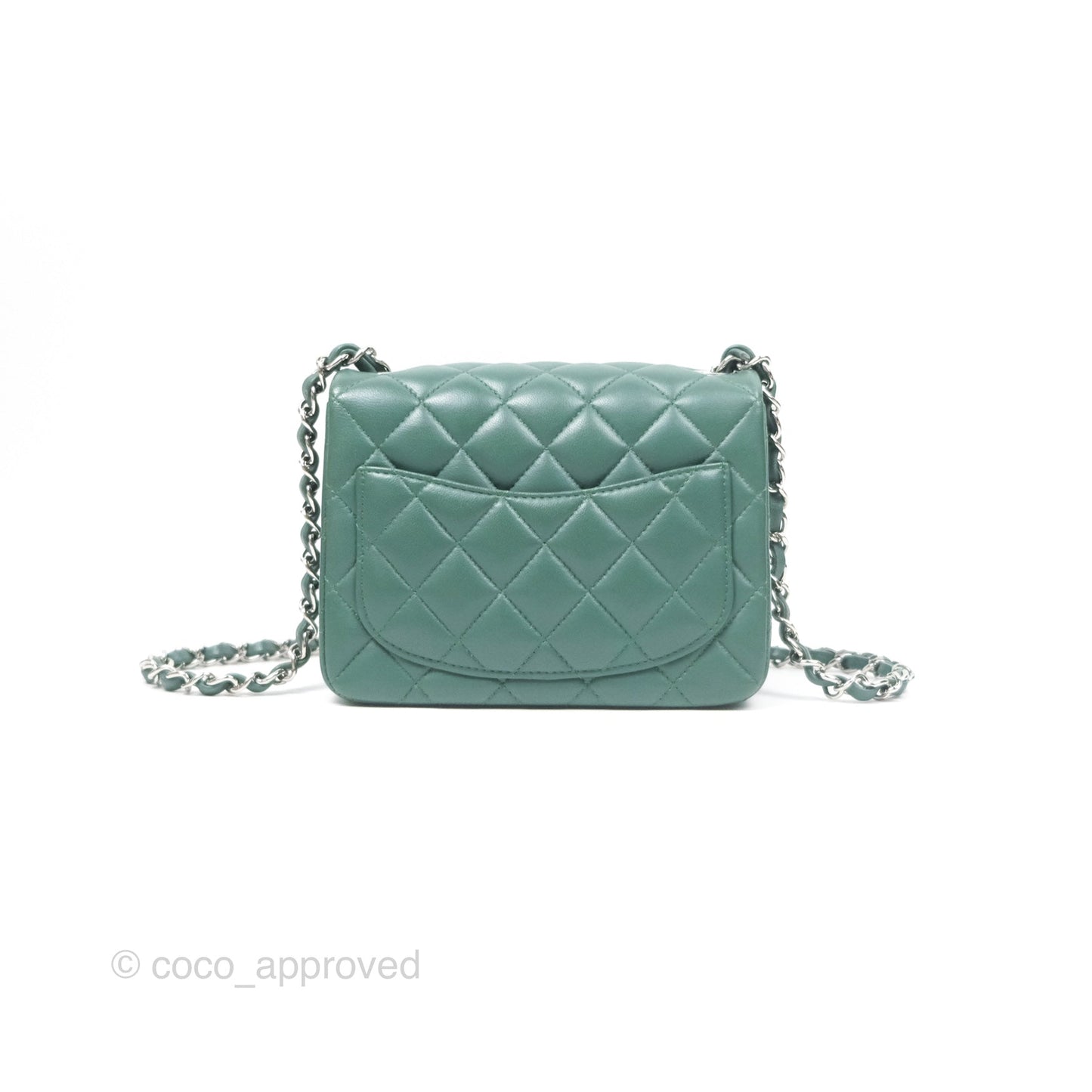 Chanel Mini Square Quilted Green Lambskin Silver Hardware