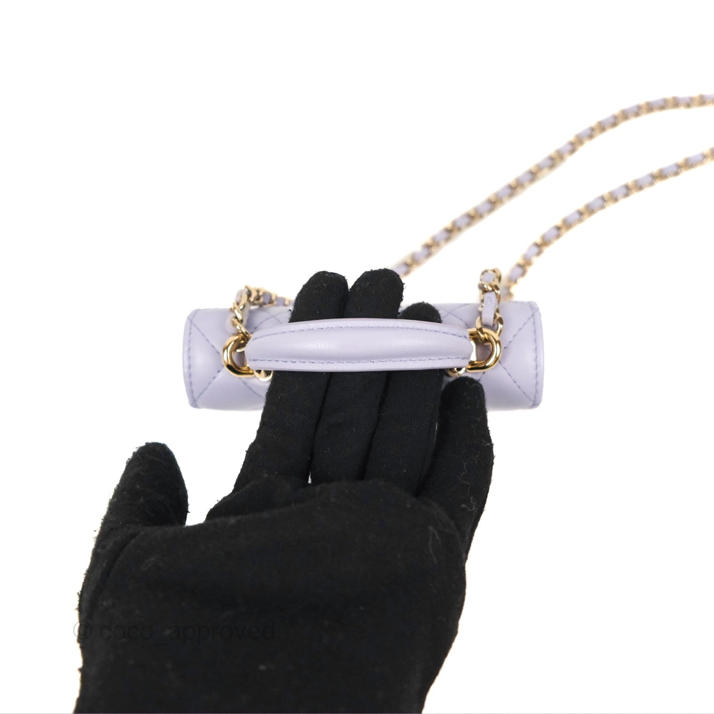 Chanel Mini Handle Flap Coin Purse With Chain Purple Lambskin Gold Hardware