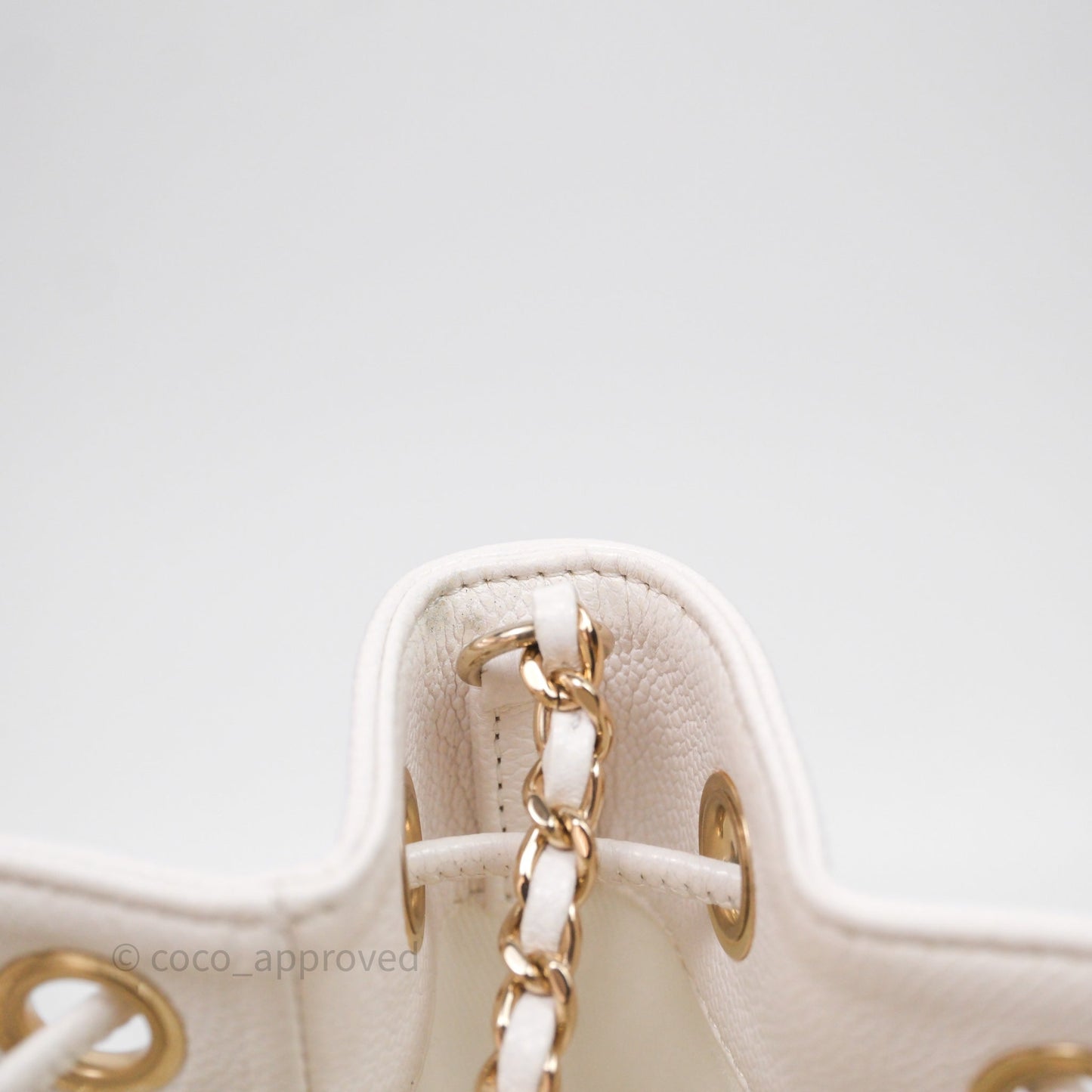 Chanel Business Affinity Drawstring Bucket Bag White Caviar Gold Hardware