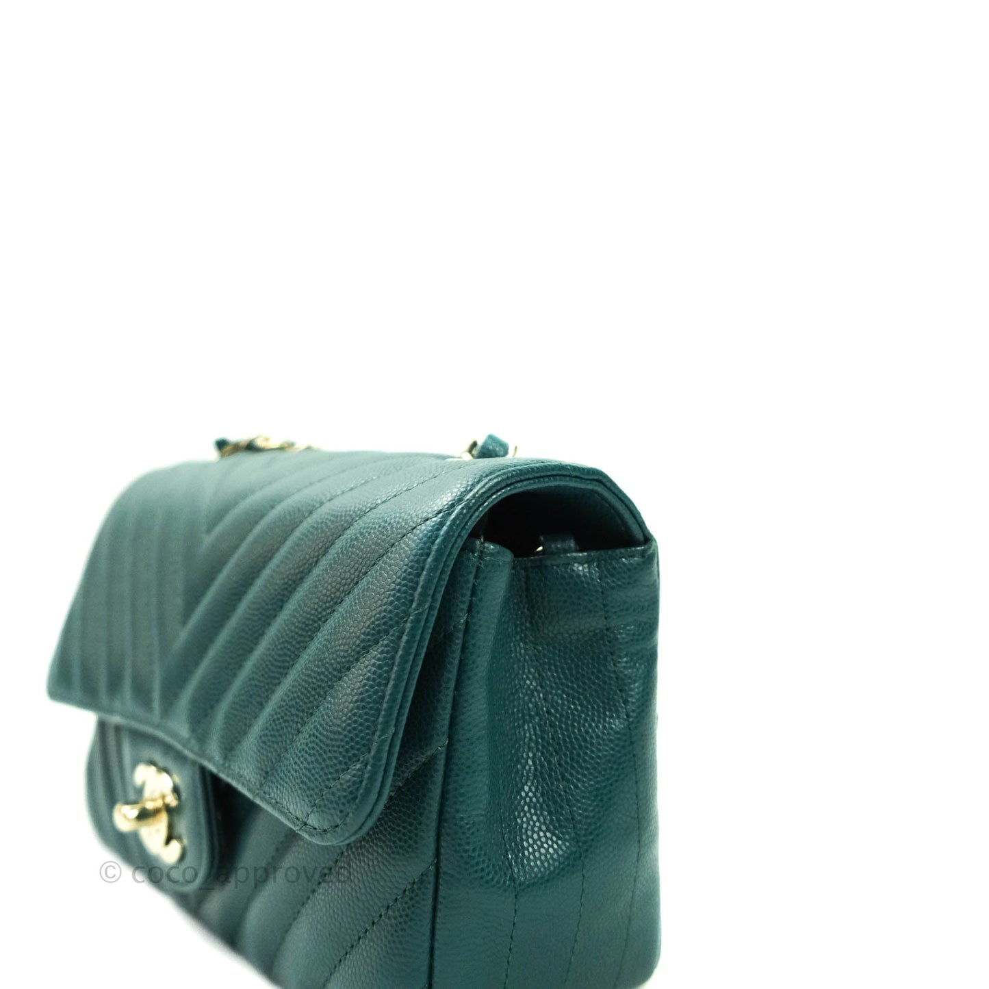 Chanel Chevron Mini Rectangular Caviar Flap Bag Dark Green Gold Hardware
