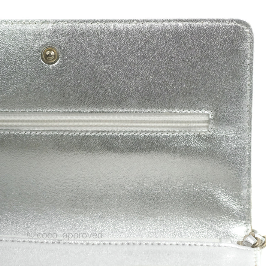 Chanel Vintage Wallet on Chain Silver Ice Cube Fabric