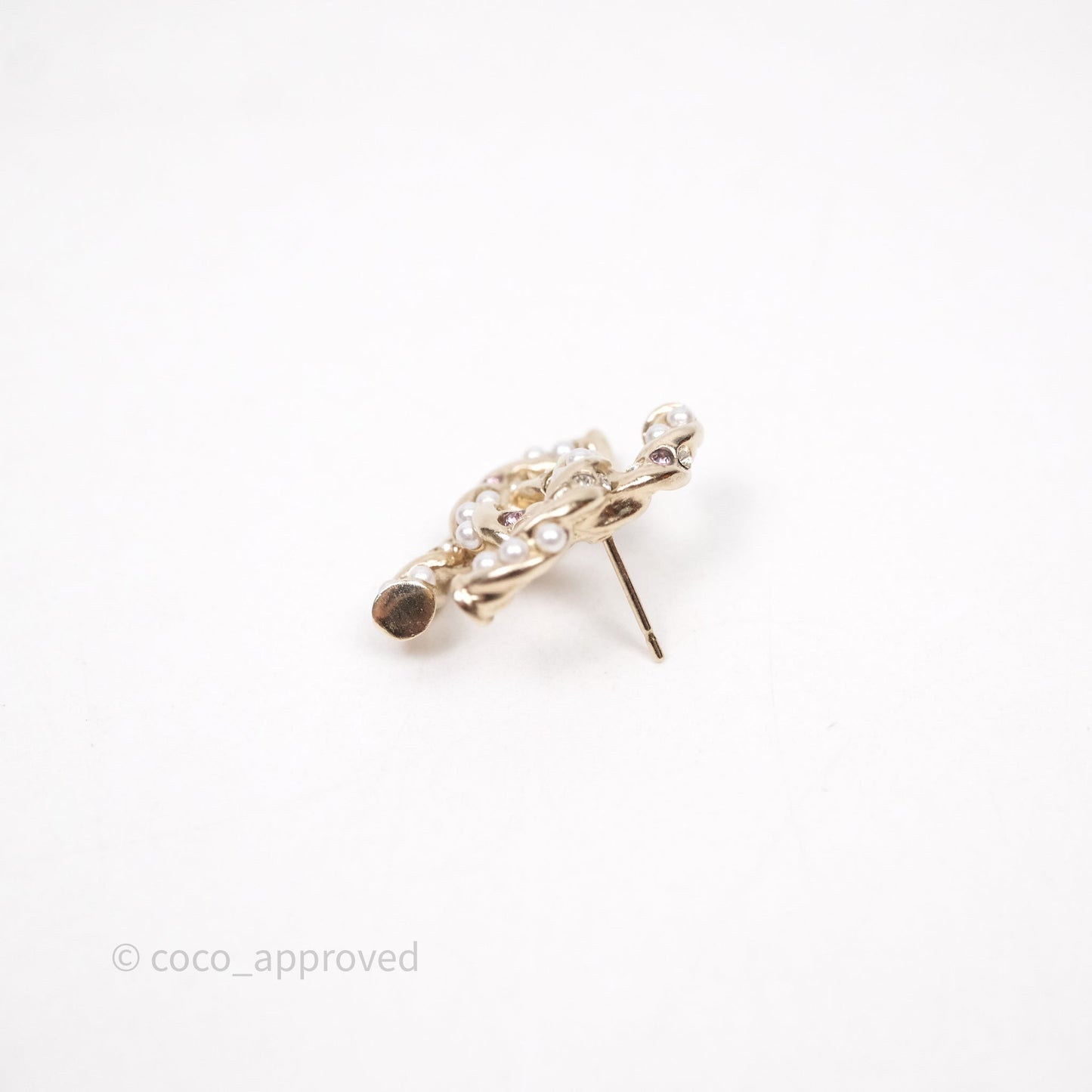 Chanel CC Pearl Crystals Earrings Gold Tone 23B