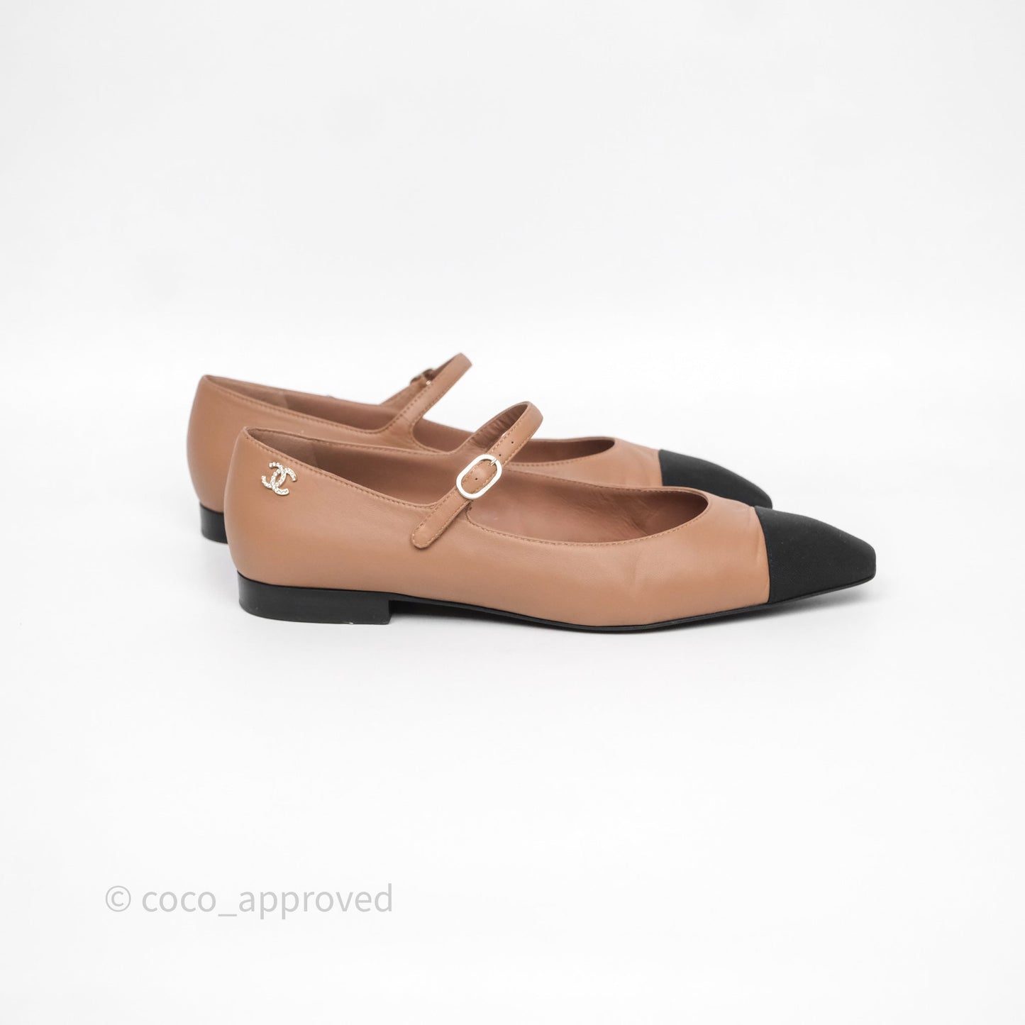 Chanel Crystal CC Flats Dark Beige/ Black Size 38.5